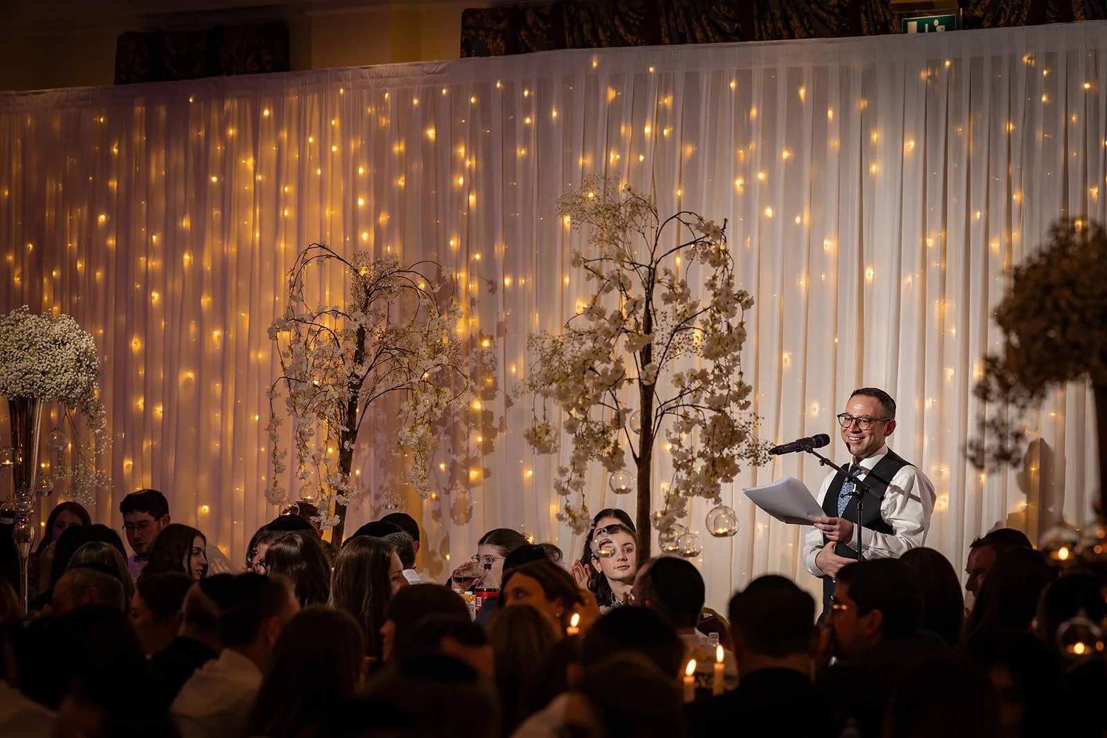 father of the bride speech during wedding reception in the pennine suite at last drop village wedding venue in bolton
