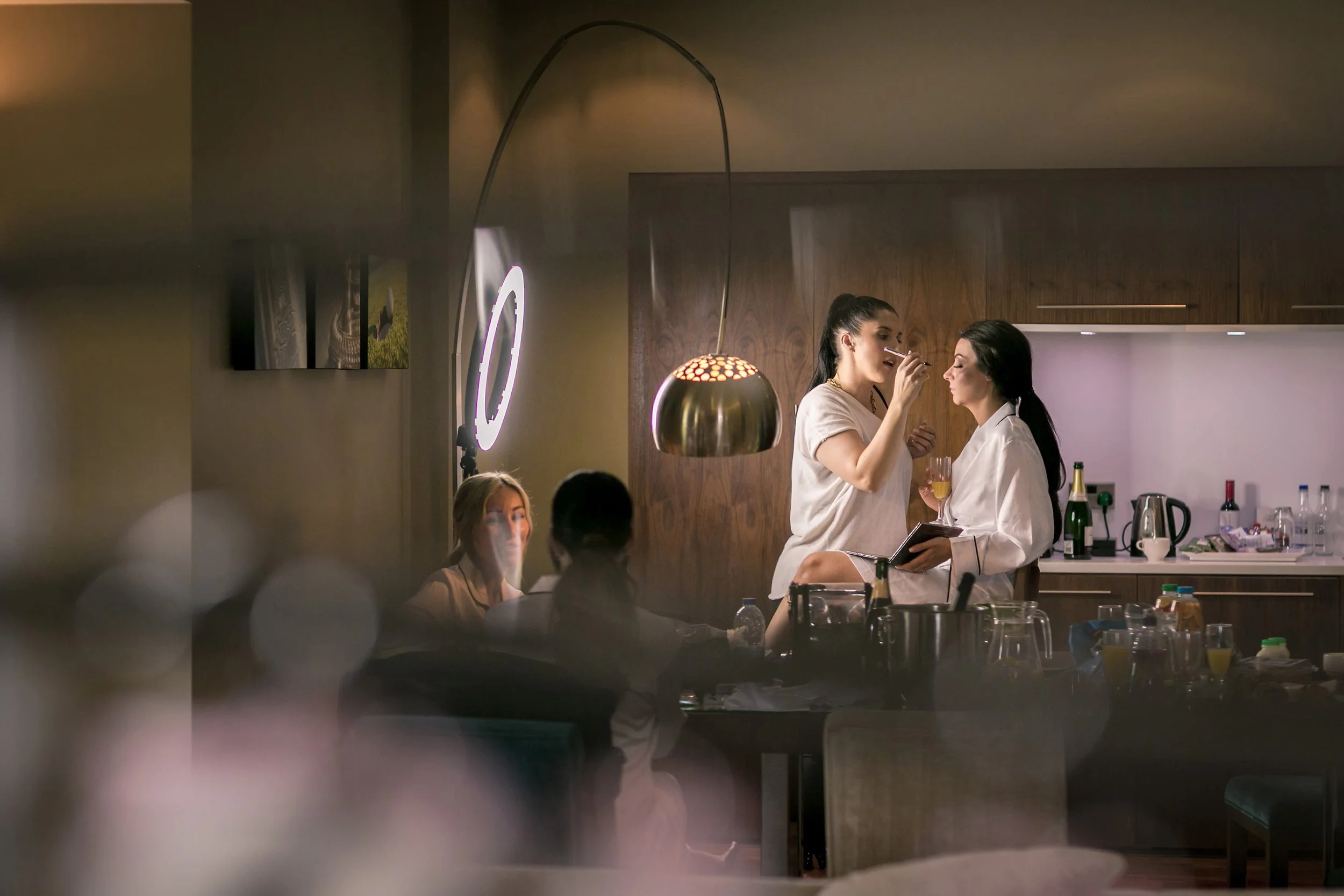 bride having make up applied during prep at mere golf resort in cheshire