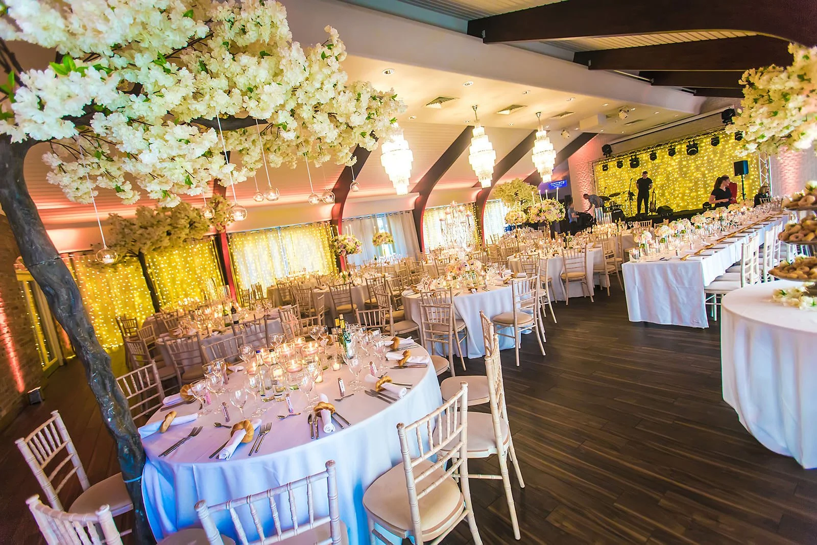 reception set up with decor and flowers in the peel suite at colshaw hall cheshire