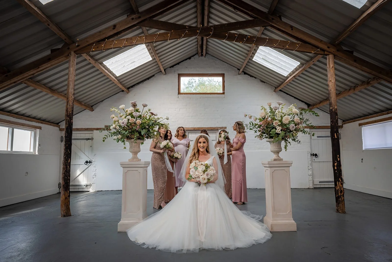 bride waits for bedeken in piggery at white syke fields wedding venue in yorkshire