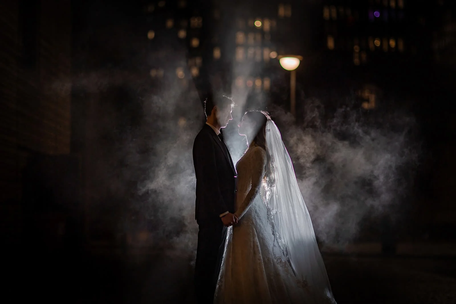 bride and groom newlywed couple portrait in castlefield manchester