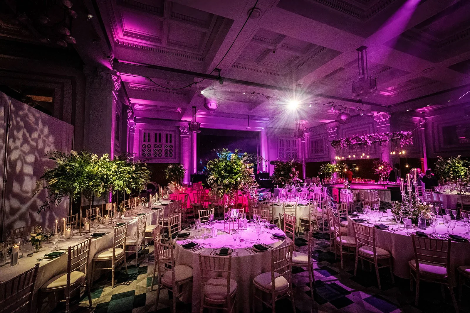 kimpton clocktower manchester reception dinner party ballroom set up with decor and lighting