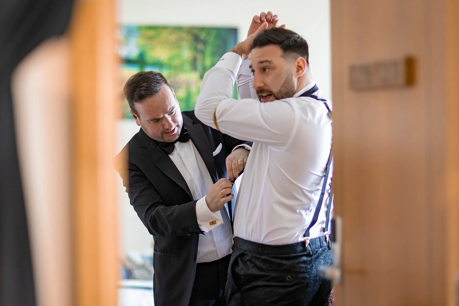Groom prep at heaton house farm wedding venue in macclesfield