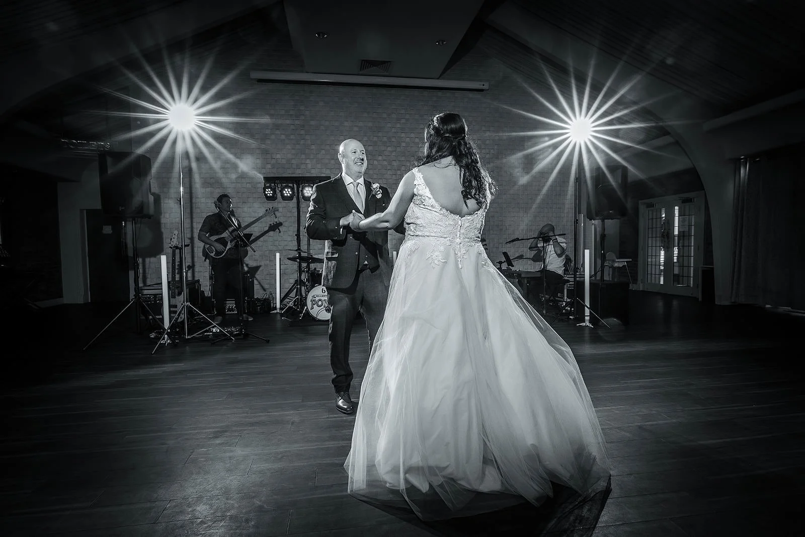 father of bride dances with daughter at colshaw hall in cheshire
