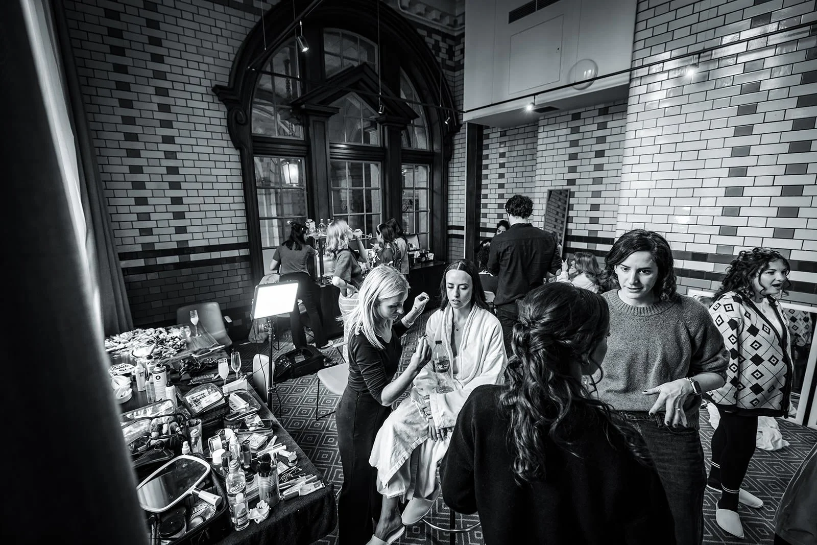 bride getting ready during bridal prep at kimpton clocktower manchester