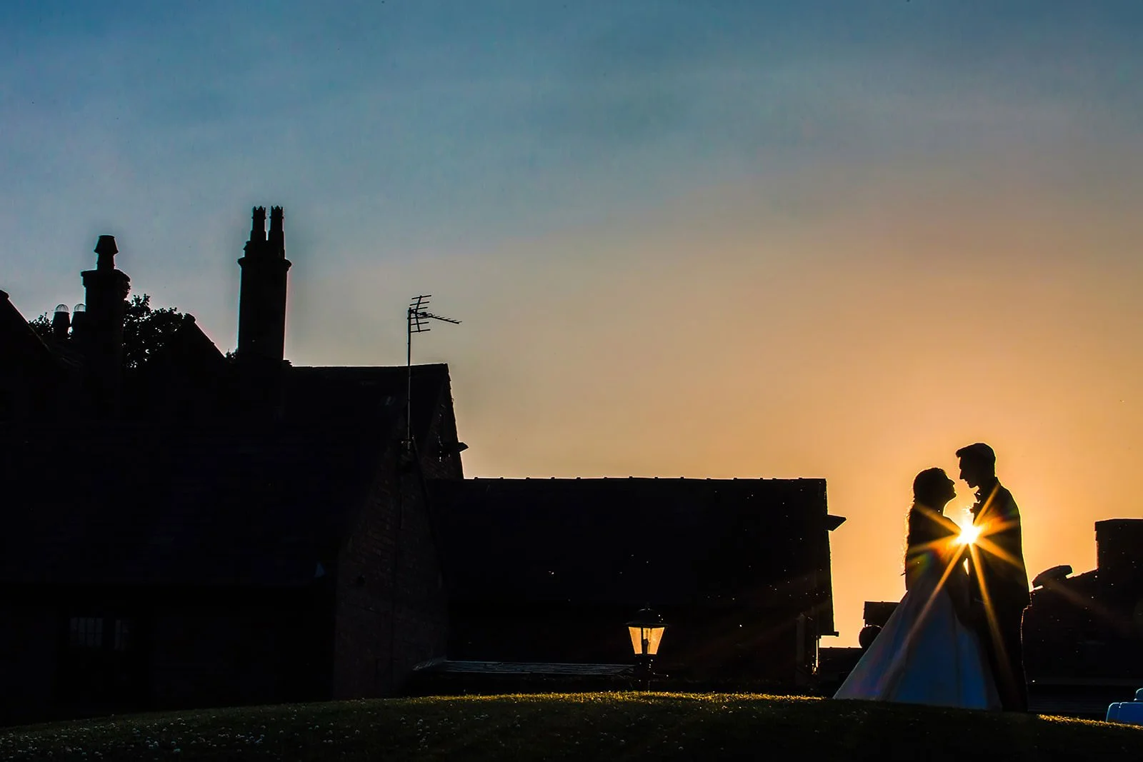 silhouette bride and groom portrait at colshaw hall 