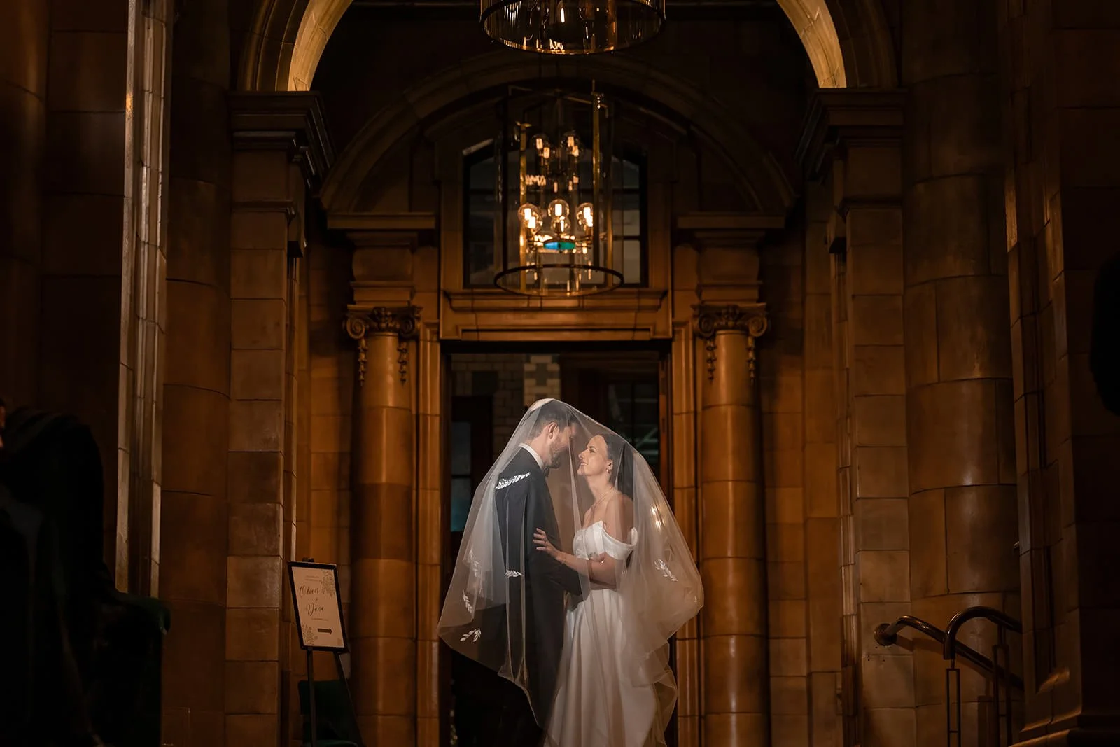 bride and groom newlywed couple portrait at kimpton clocktower manchester