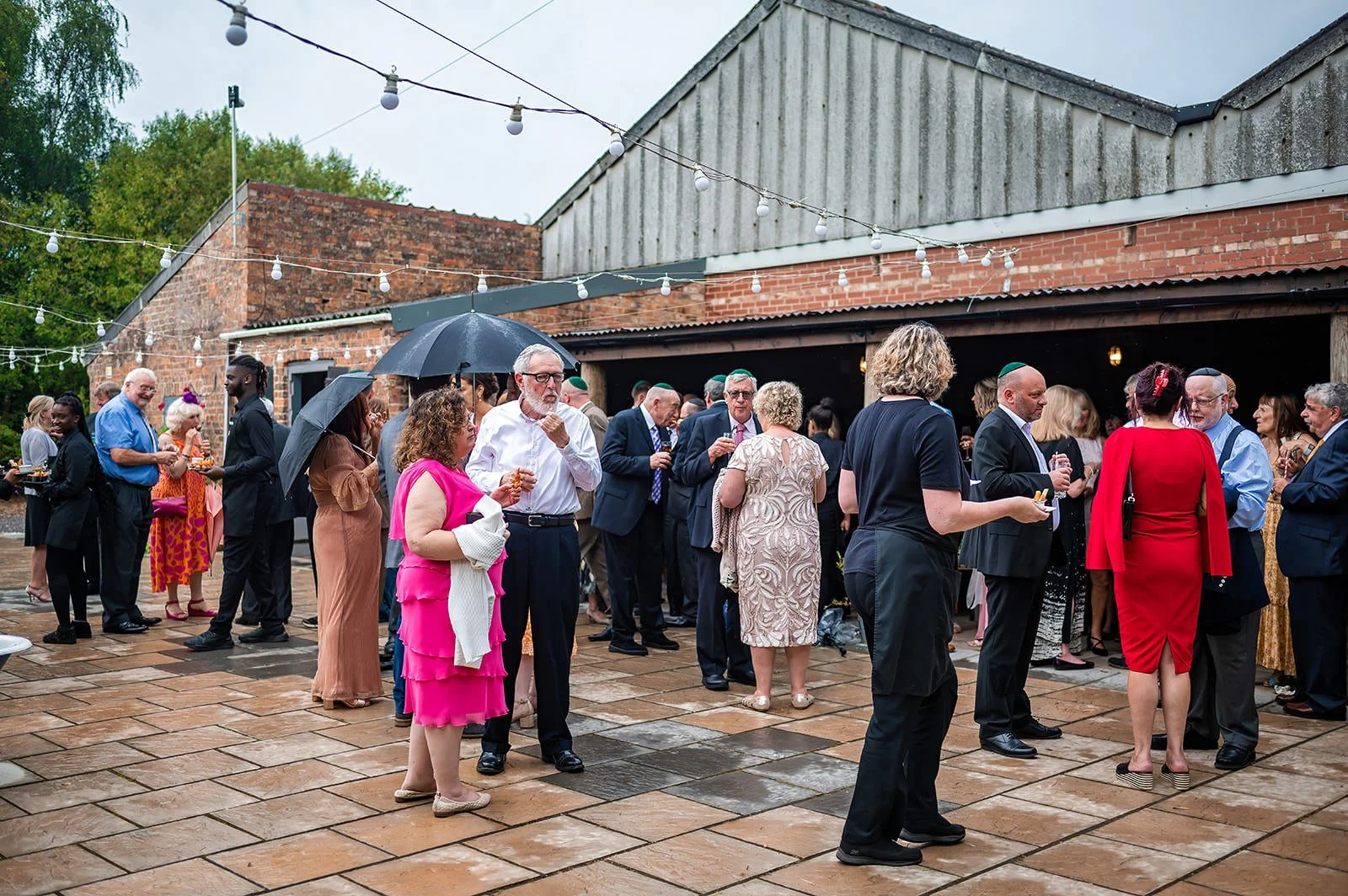 wedding drinks reception in courtyard at white syke fields in yorkshire