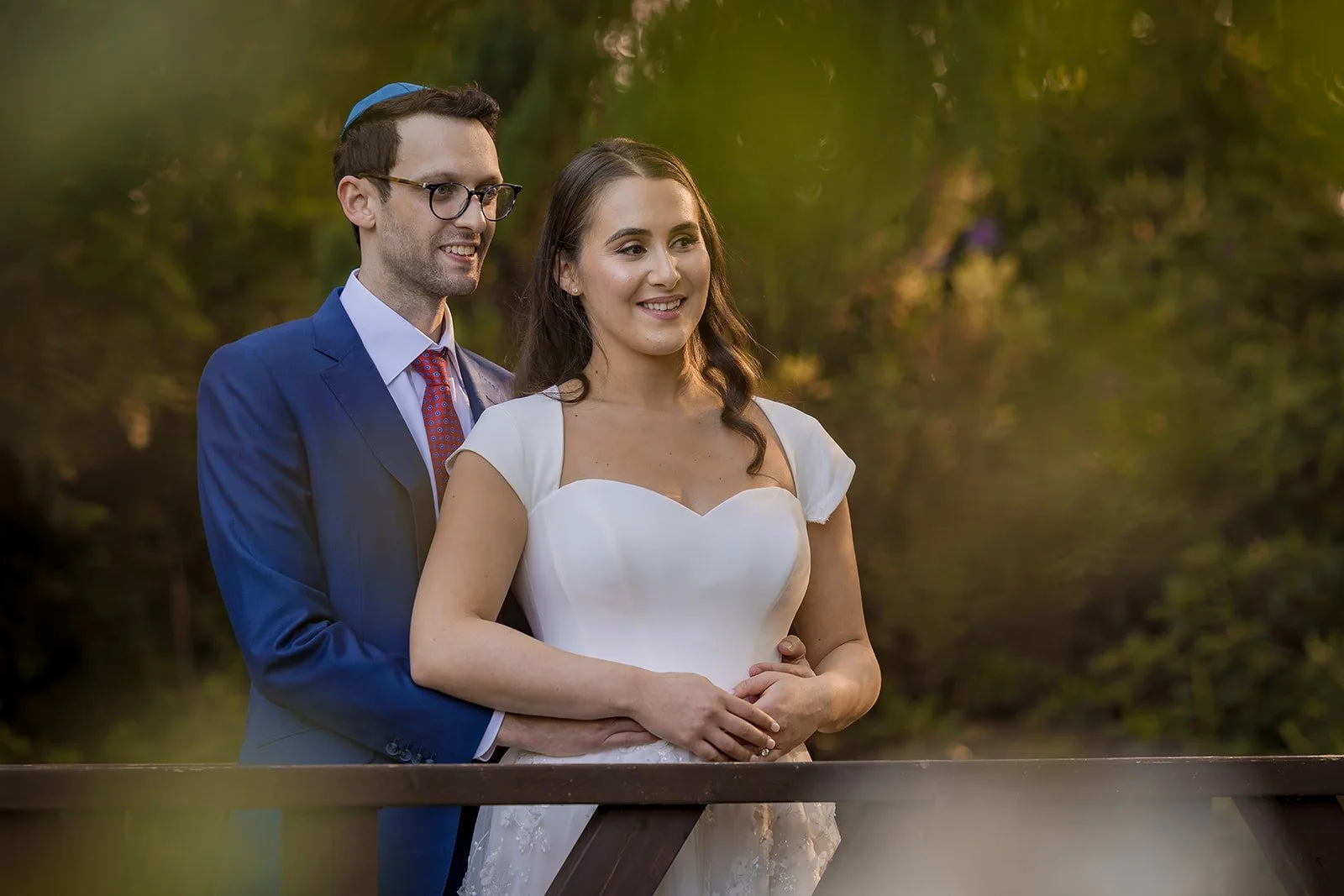 Bride and groom portrait in garden setting at Nunsmere Hall Cheshire
