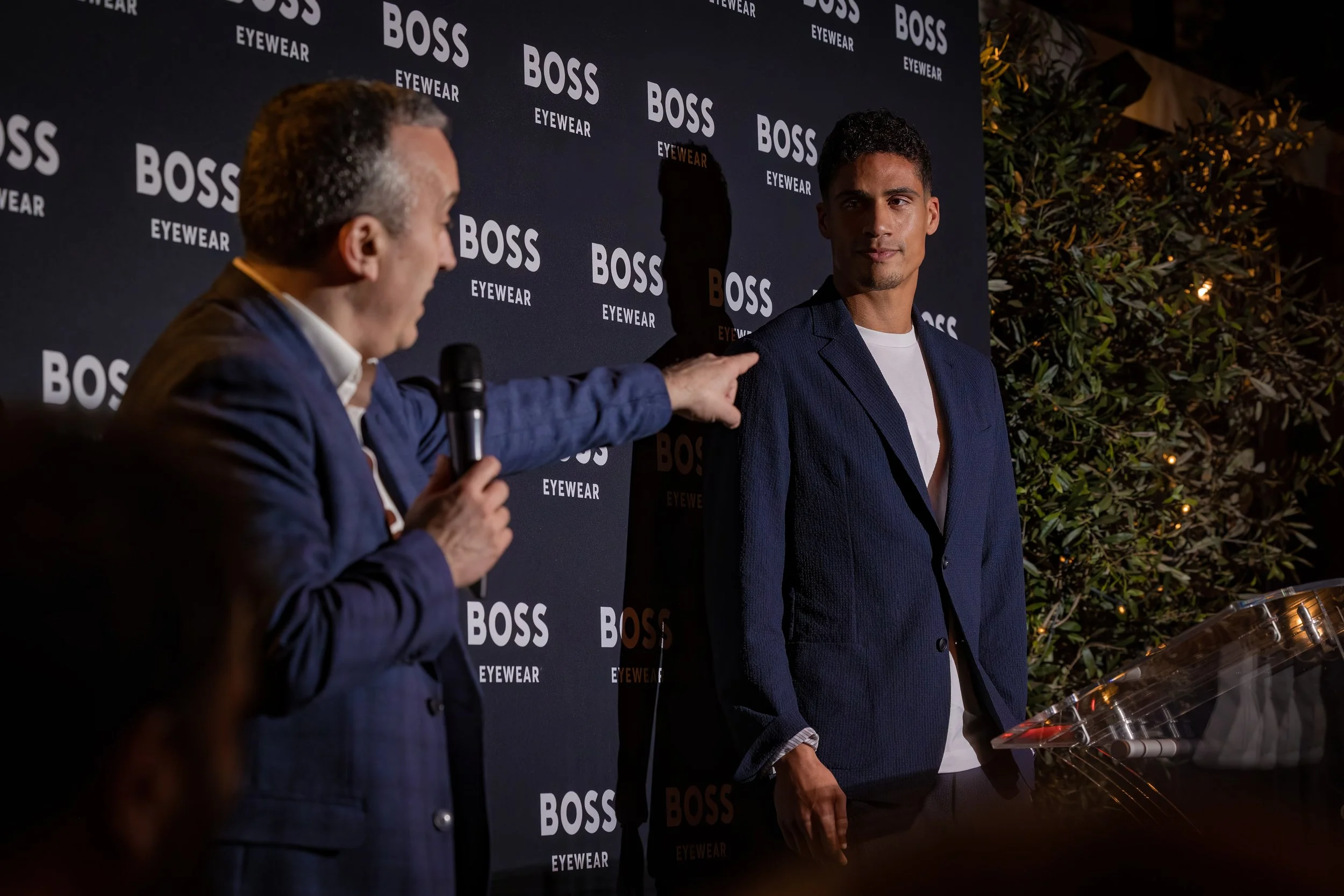 Raphael Varane interviewed during Boss Eyewear launch in Manchester