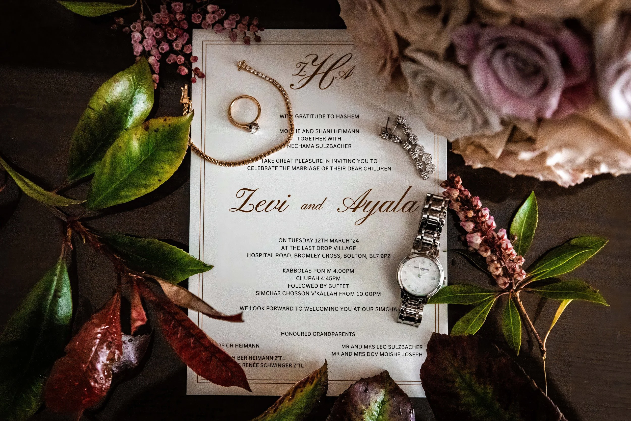 detail shot of invitation for charedi wedding