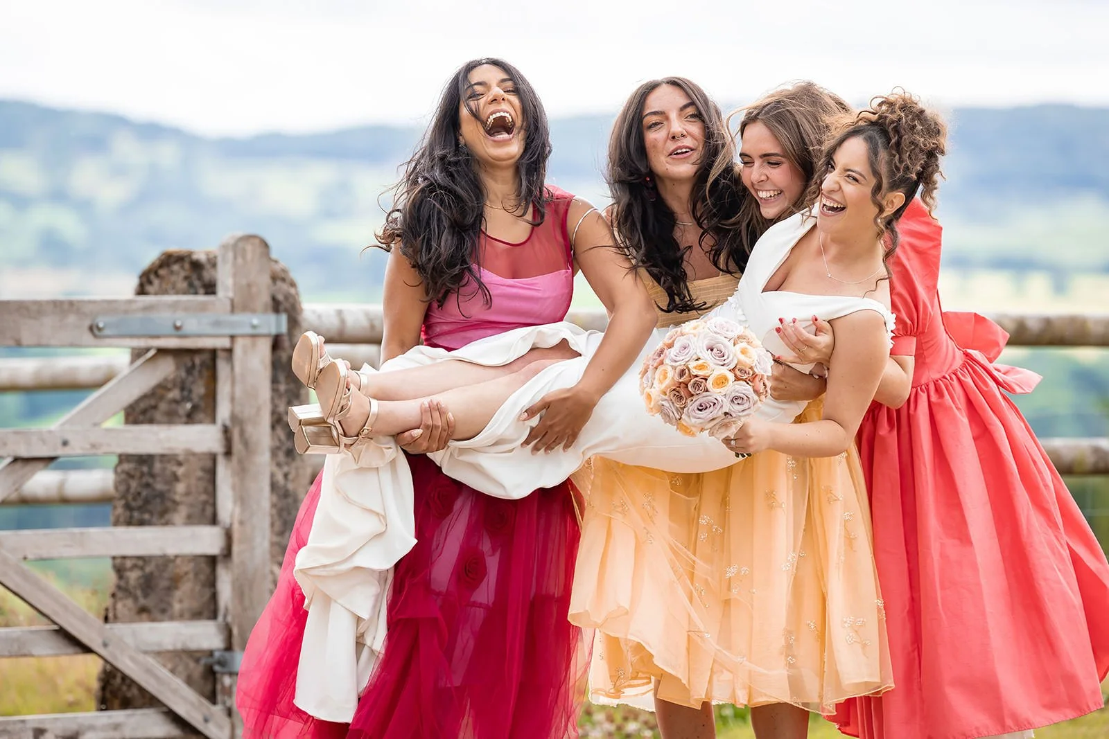 bride and bridesmaid portrait at heaton house farm