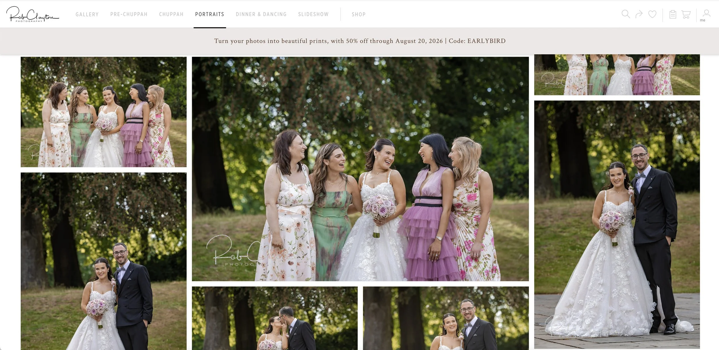 private online wedding photo gallery showcasing images bride bridesmaids and groom