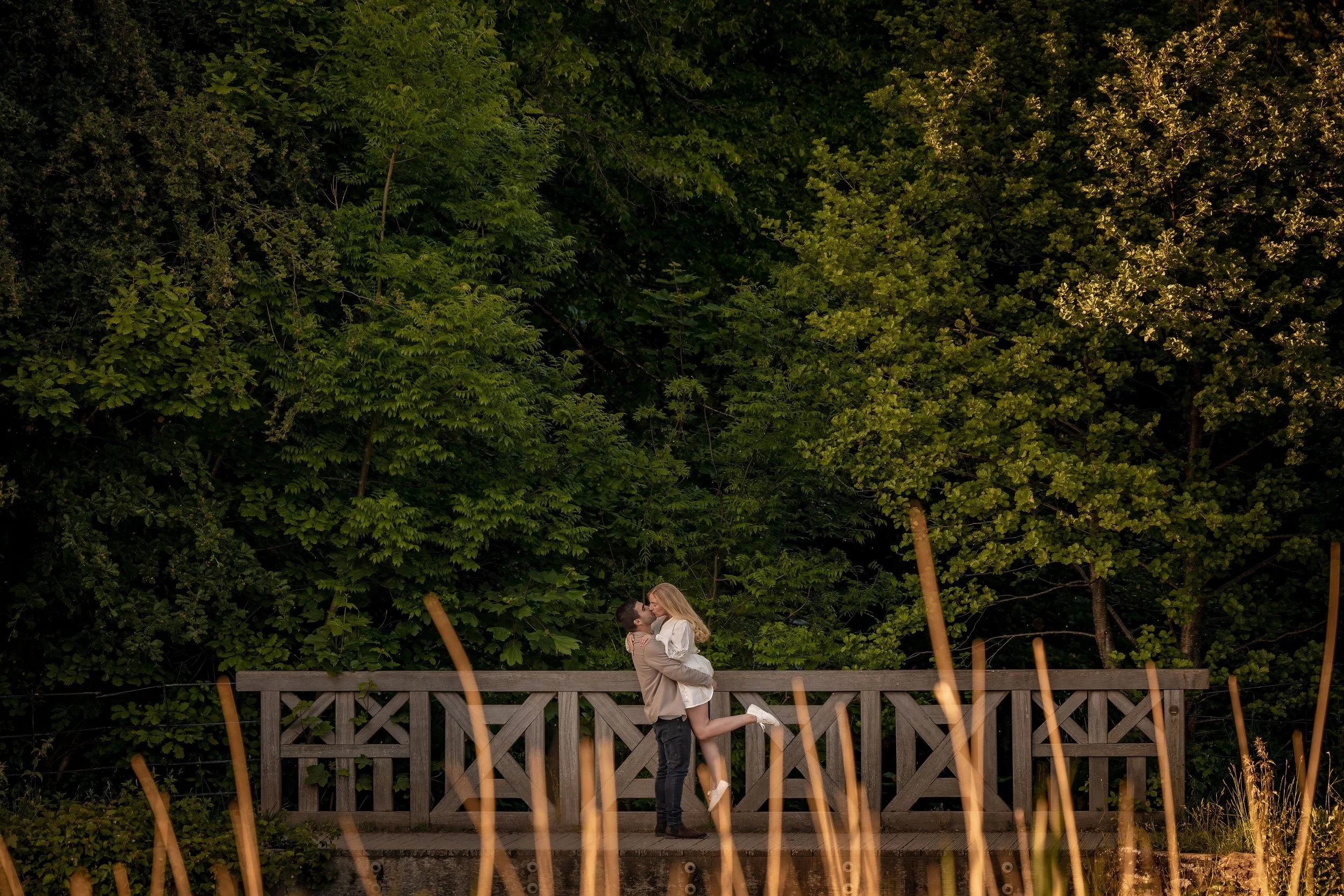 romantic engagement shoot happy couple in park