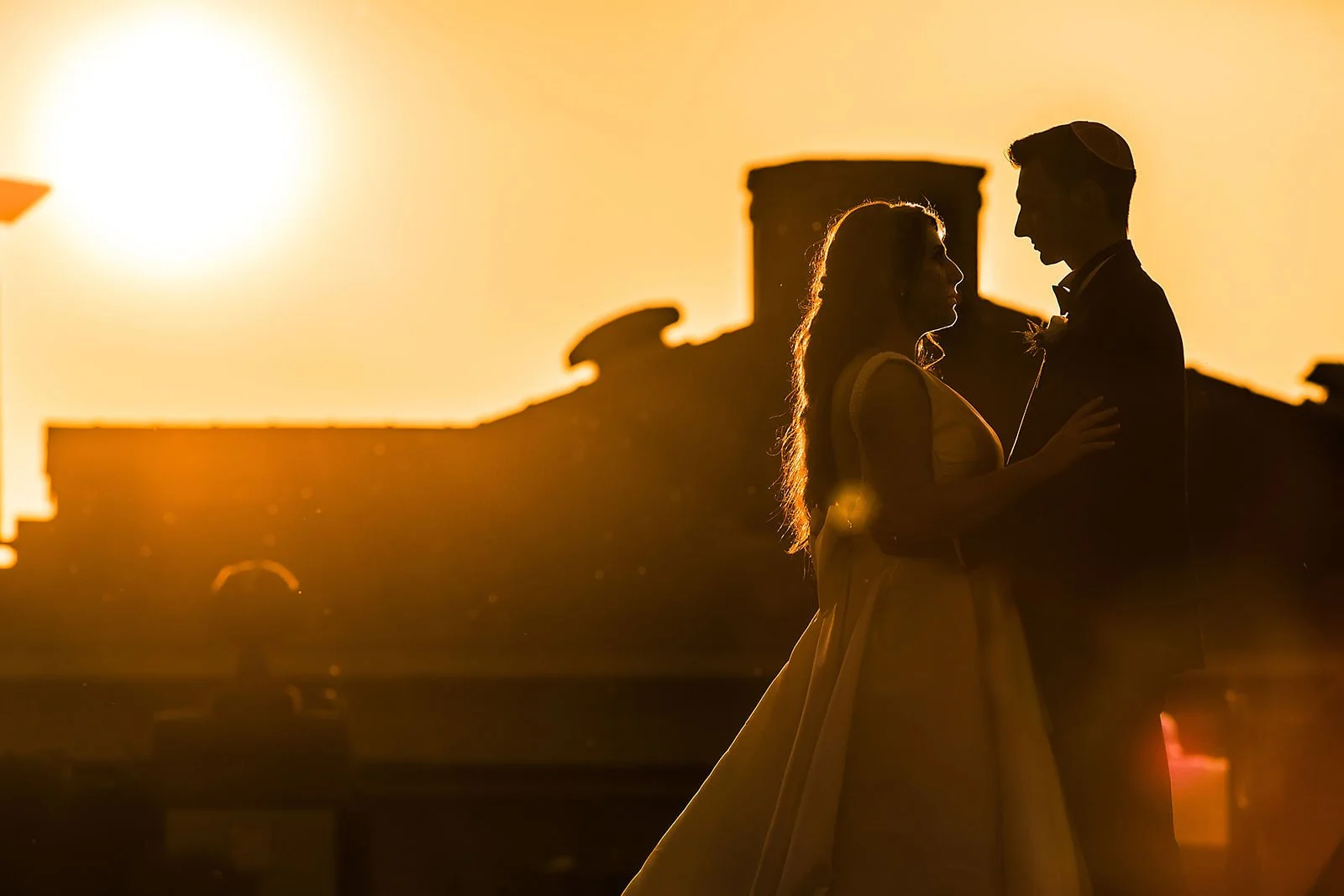 bride and groom silhouette portrait at colshaw hall wedding venue