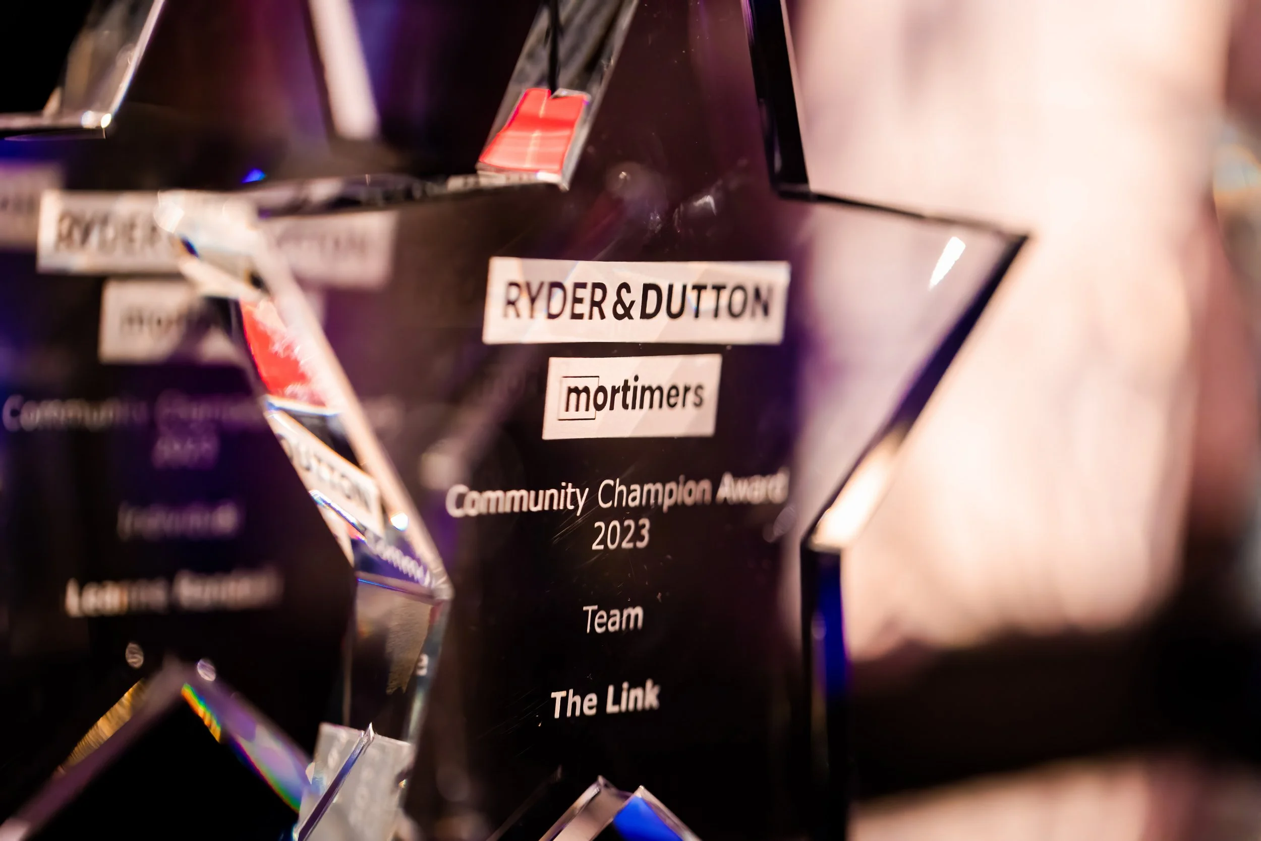 Corporate award trophy displayed at a business awards ceremony