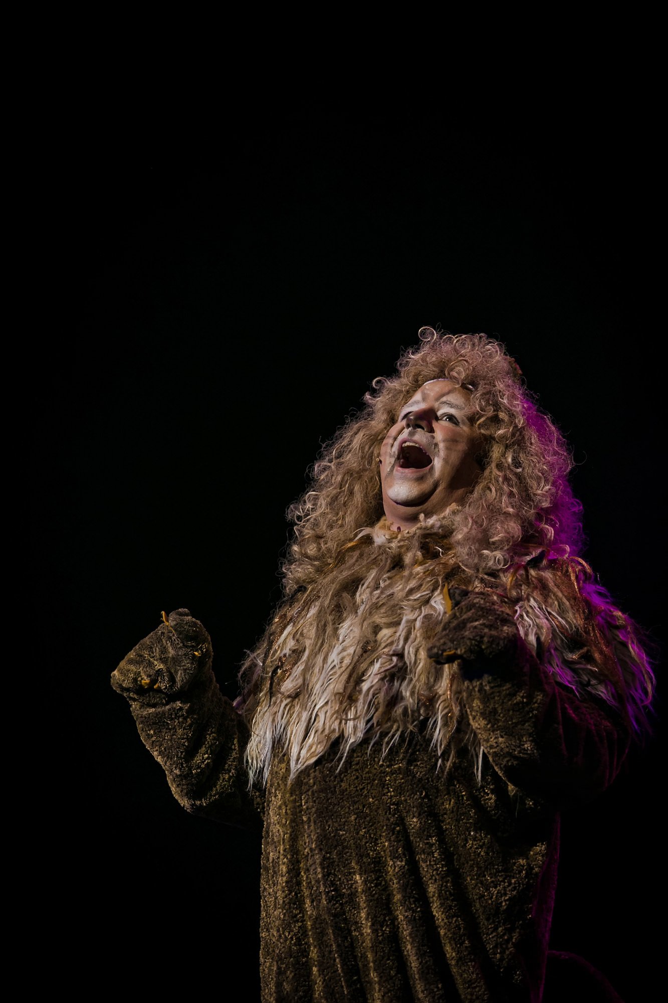 lion in wizard of oz production on stage theatre performance dramatic photography portrait with make-up and costume