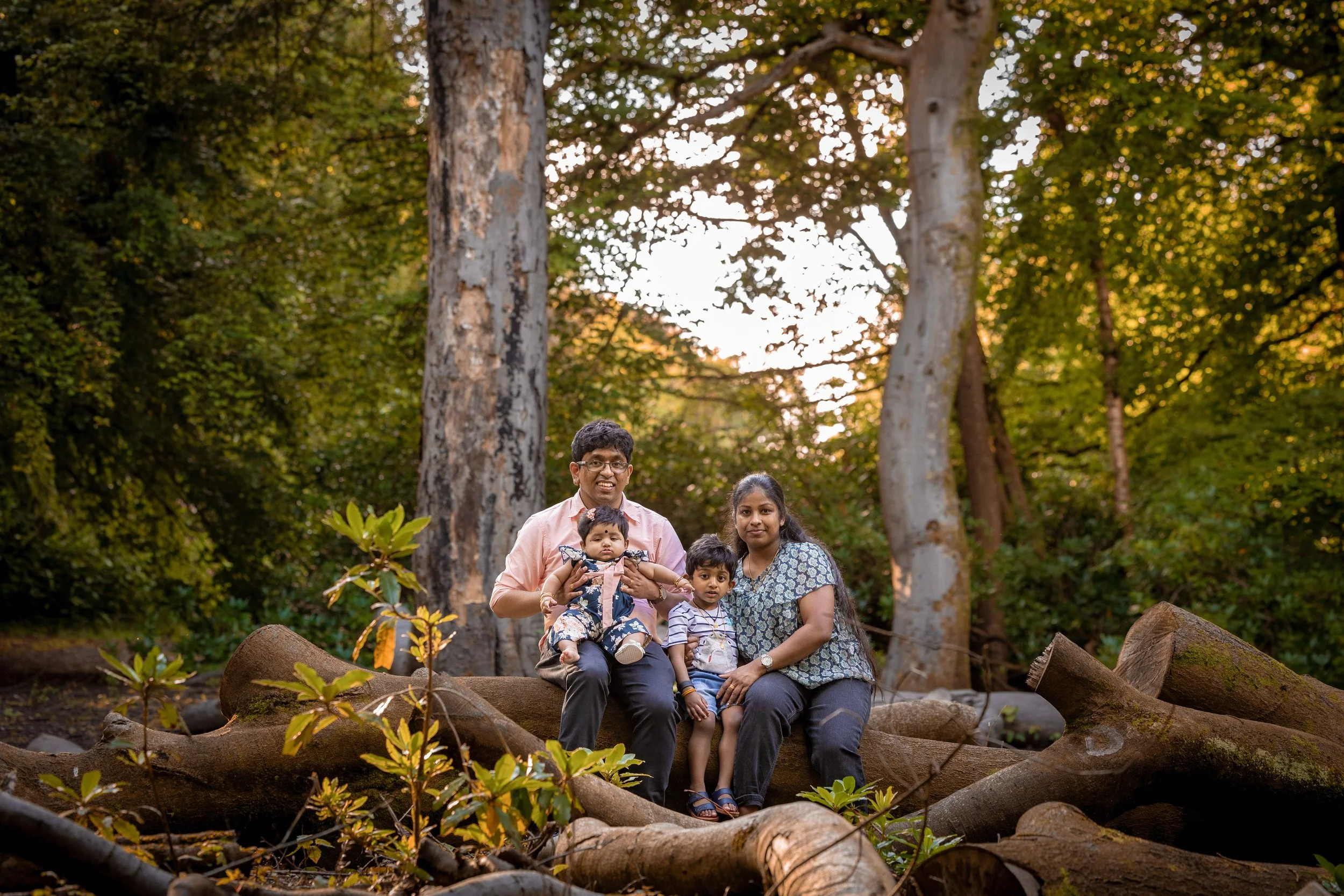 family portrait in heaton park manchester with fallen trees
