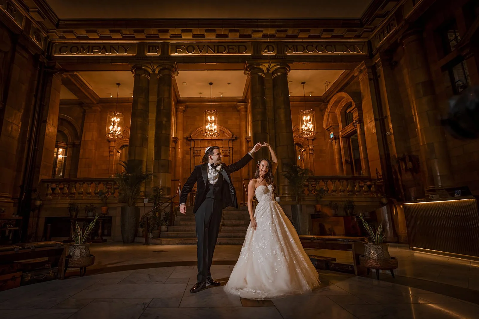 bride and groom newlywed couple portrait at kimpton clocktower manchester