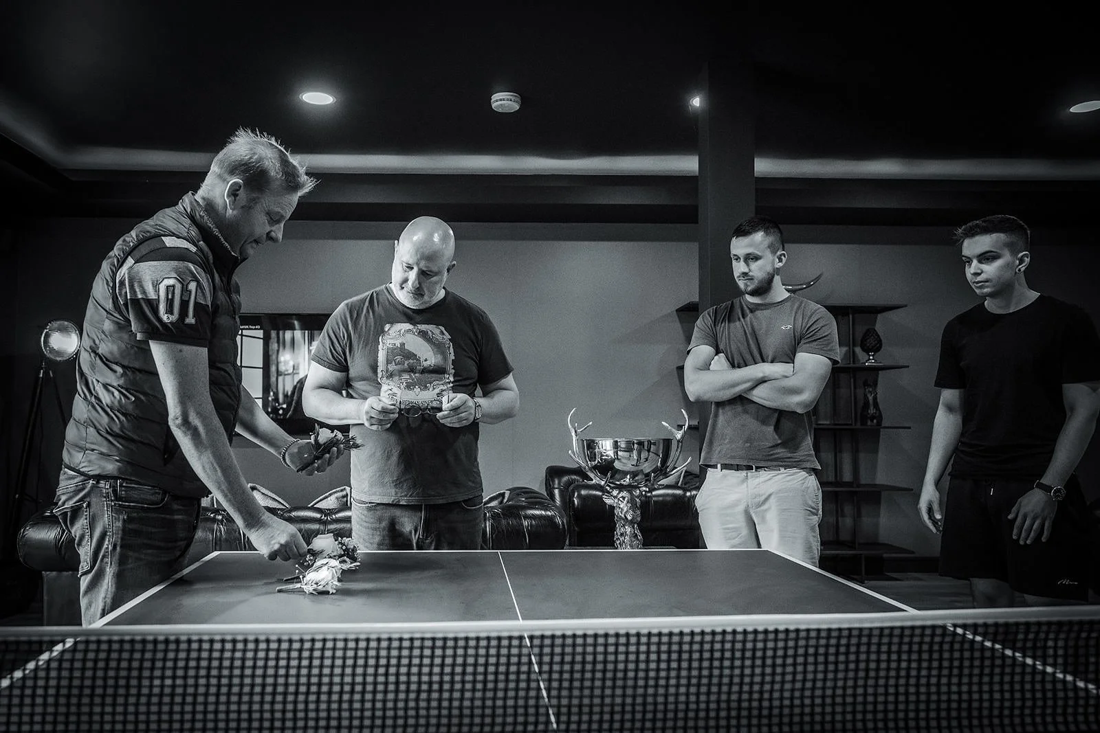 groom prep in the den at colshaw hall with table tennis