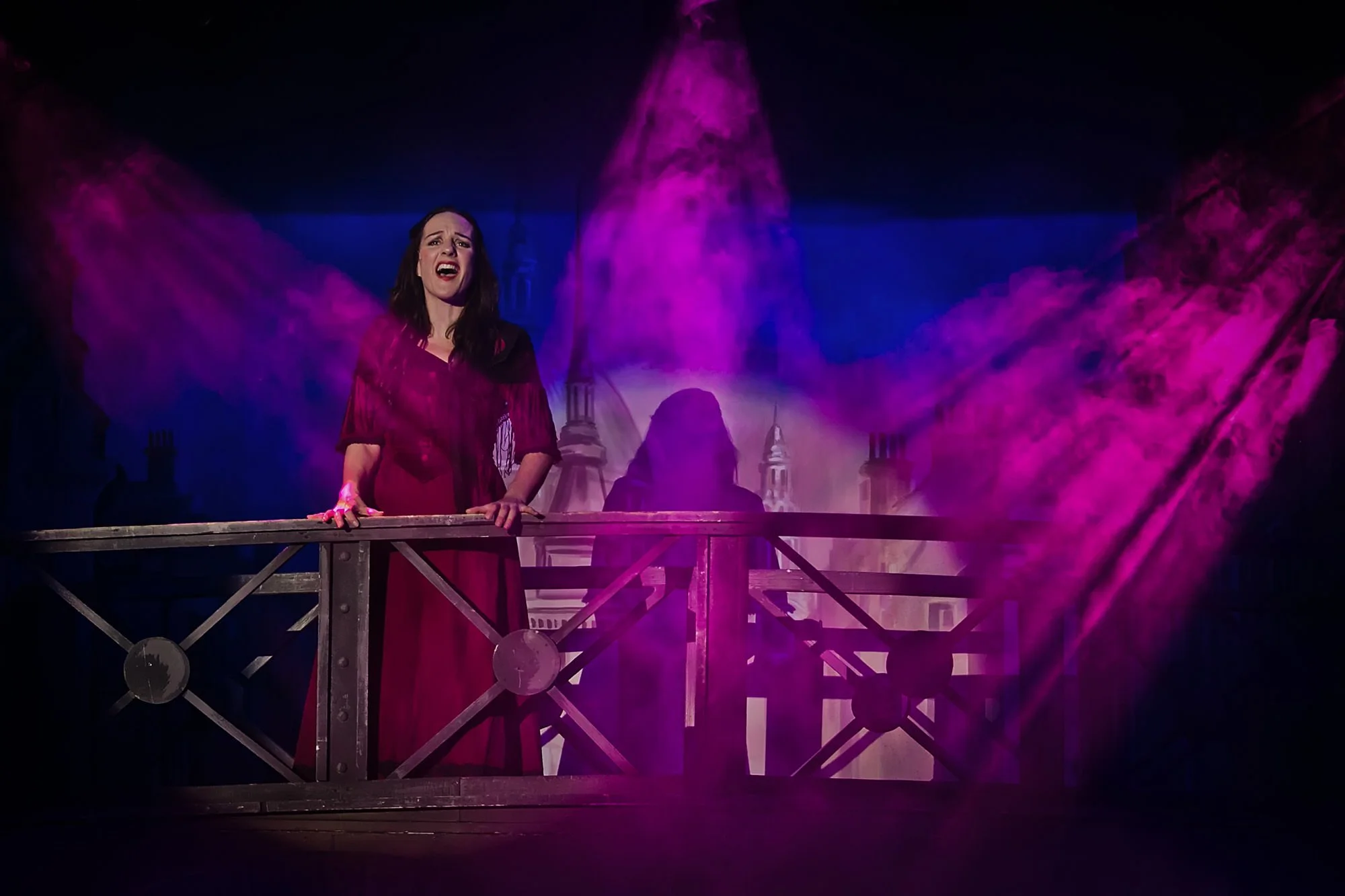 oliver musical stage production photography with lighting and smoke