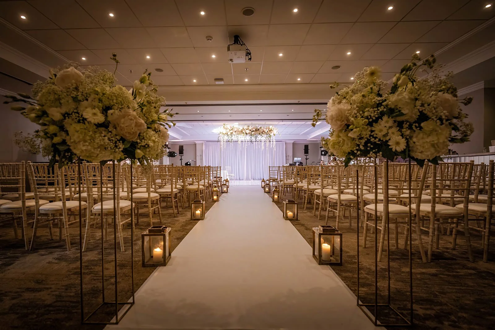 indoor wedding ceremony room set up at worsley marriott hotel