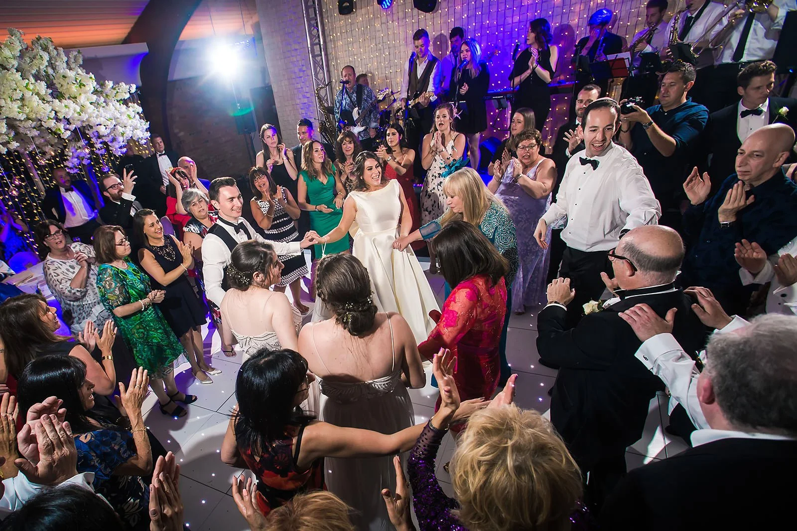 bride on dance floor during reception party at colshaw hall wedding venue