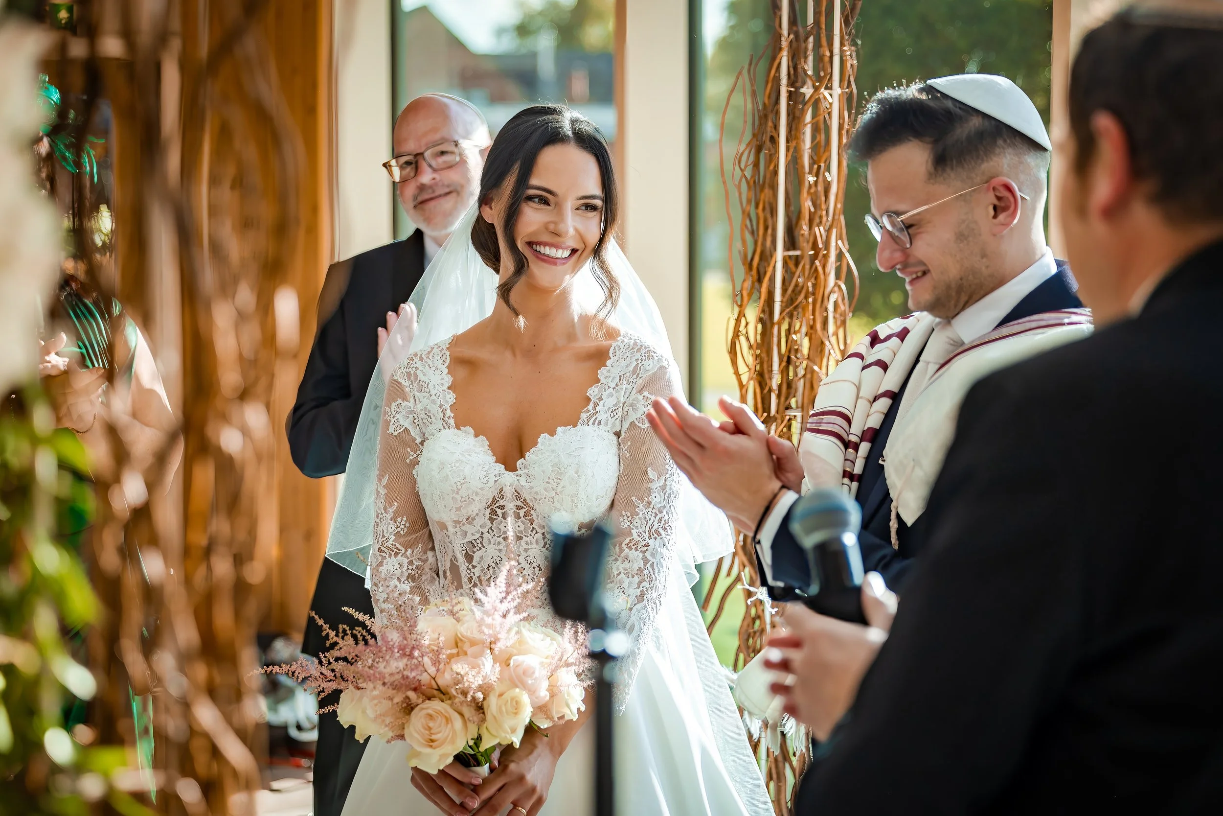Merrydale Manor wedding ceremony bride groom with flower bouquet – wedding photography Cheshire