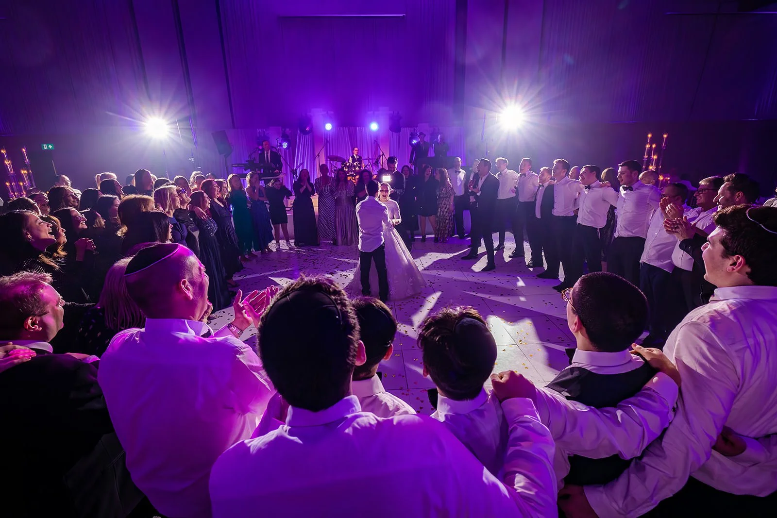 groom and bride at wedding reception dance floor at manchester deansgate hotel