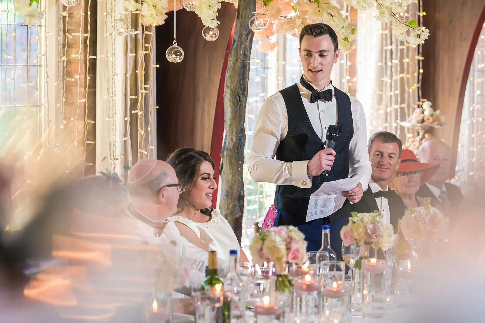 groom speech during wedding breakfast in peel suite at colshaw hall wedding venue