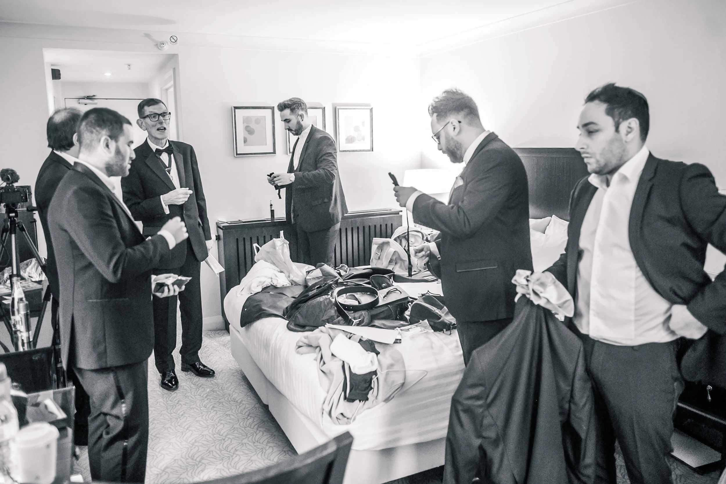 groom getting ready during prep at worsley marriott hotel wedding venue