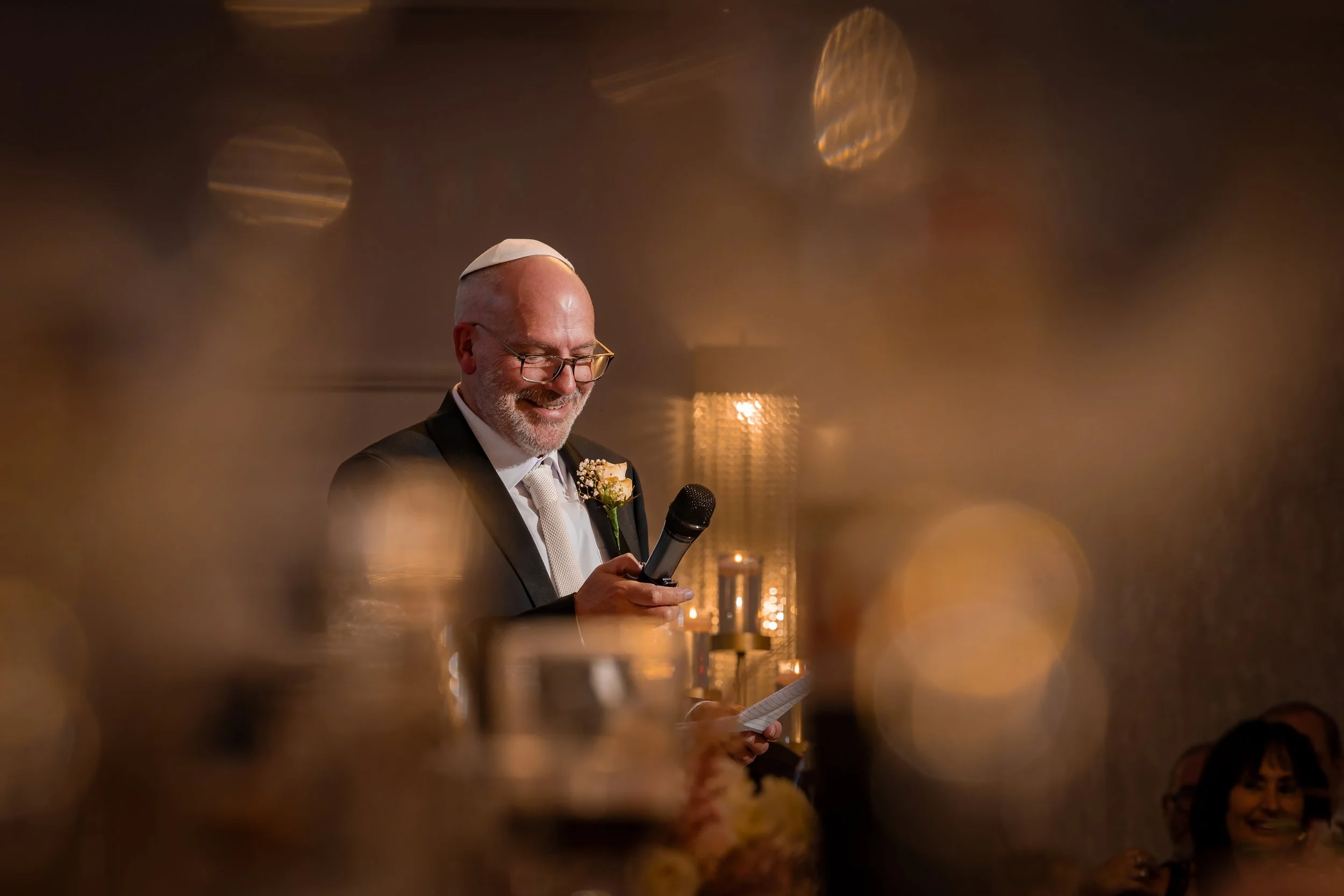 Merrydale Manor wedding guest giving speech at reception microphone – Manchester wedding photographer