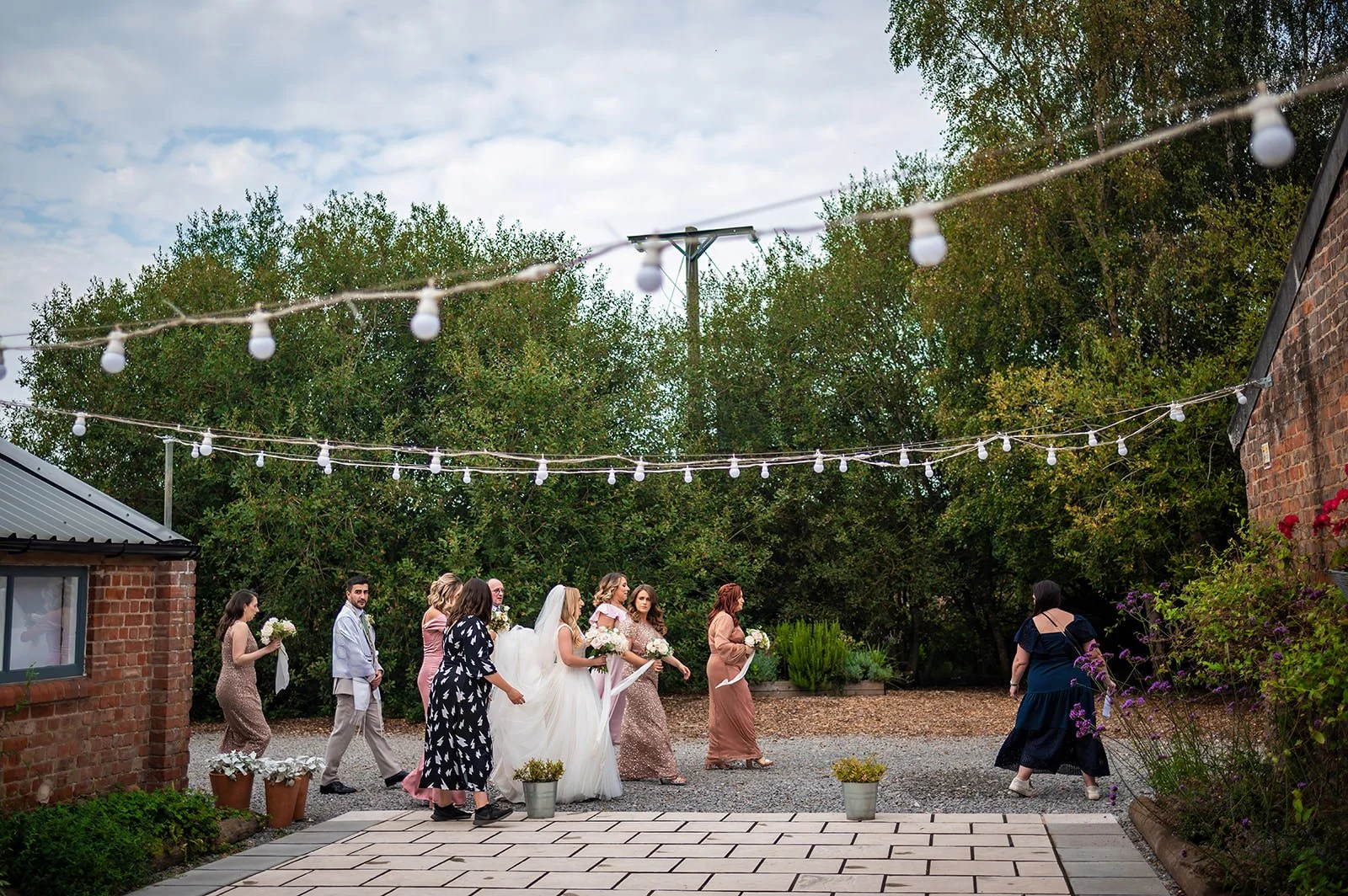 bride arrives at wedding at white syke fields venue in yorkshire