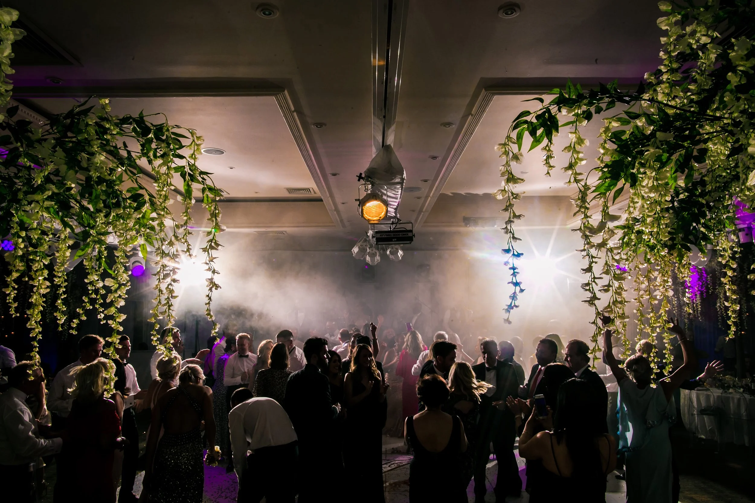 atmospheric reception dance floor shot at mere golf resort in cheshire