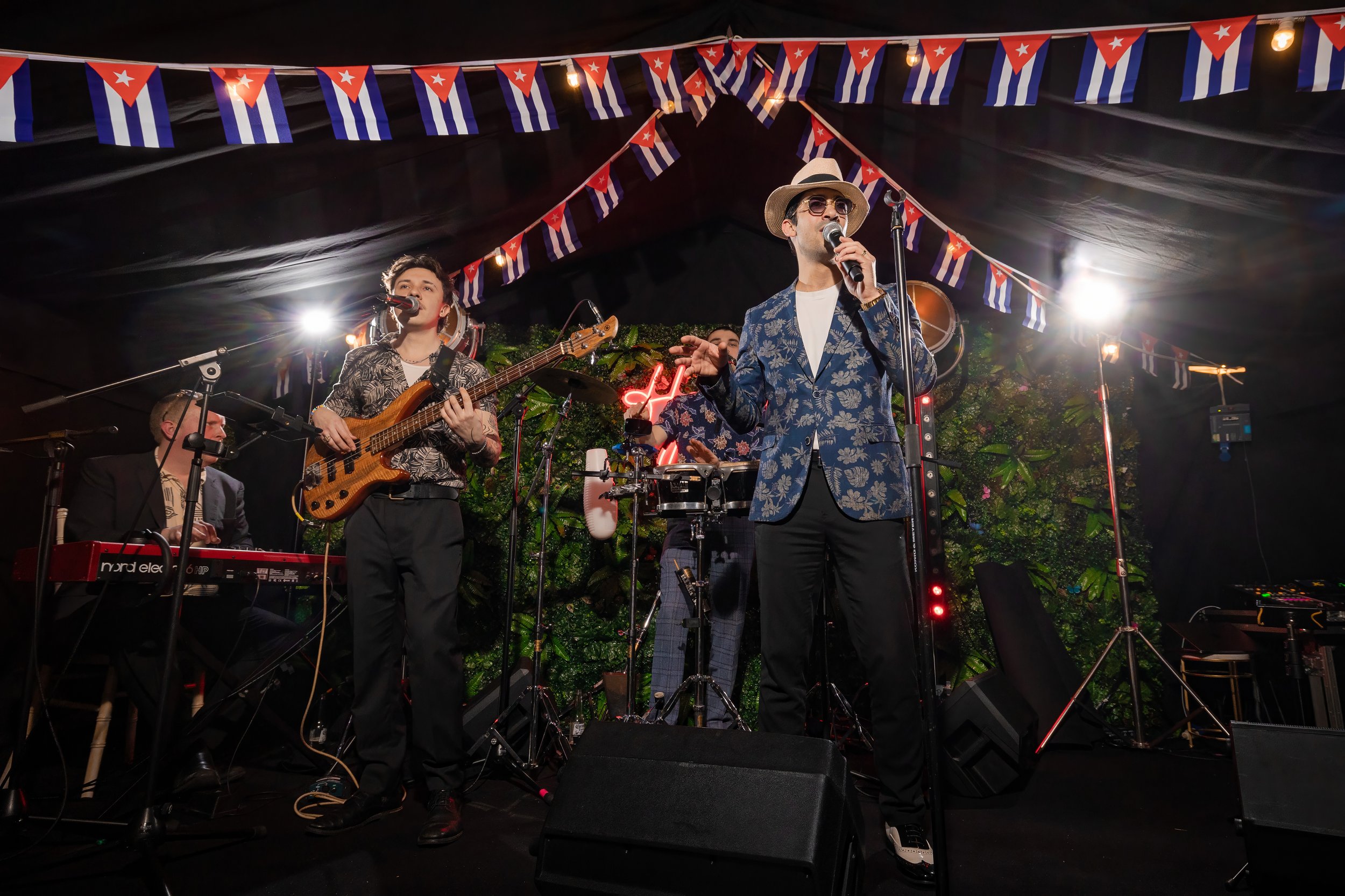 entertainment band playing on-stage during private birthday party in Prestwich