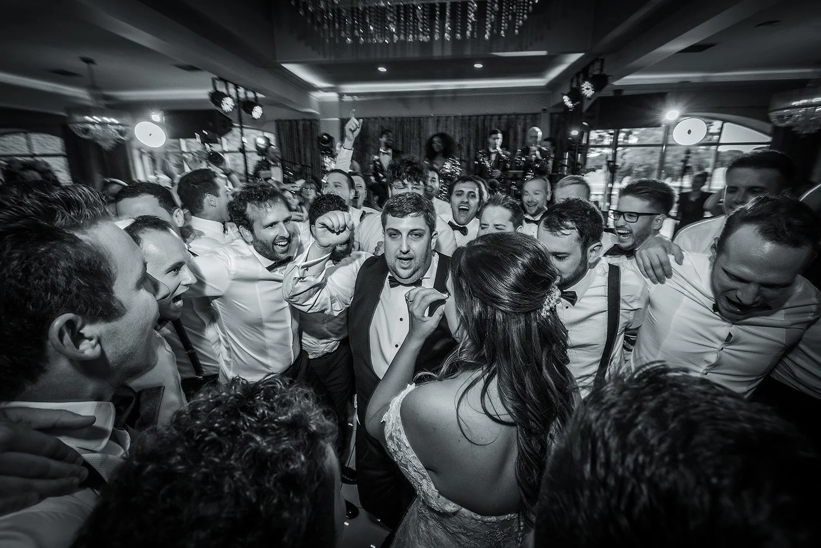 Merrydale Manor wedding reception guests dancing and celebrating – wedding photography Cheshire