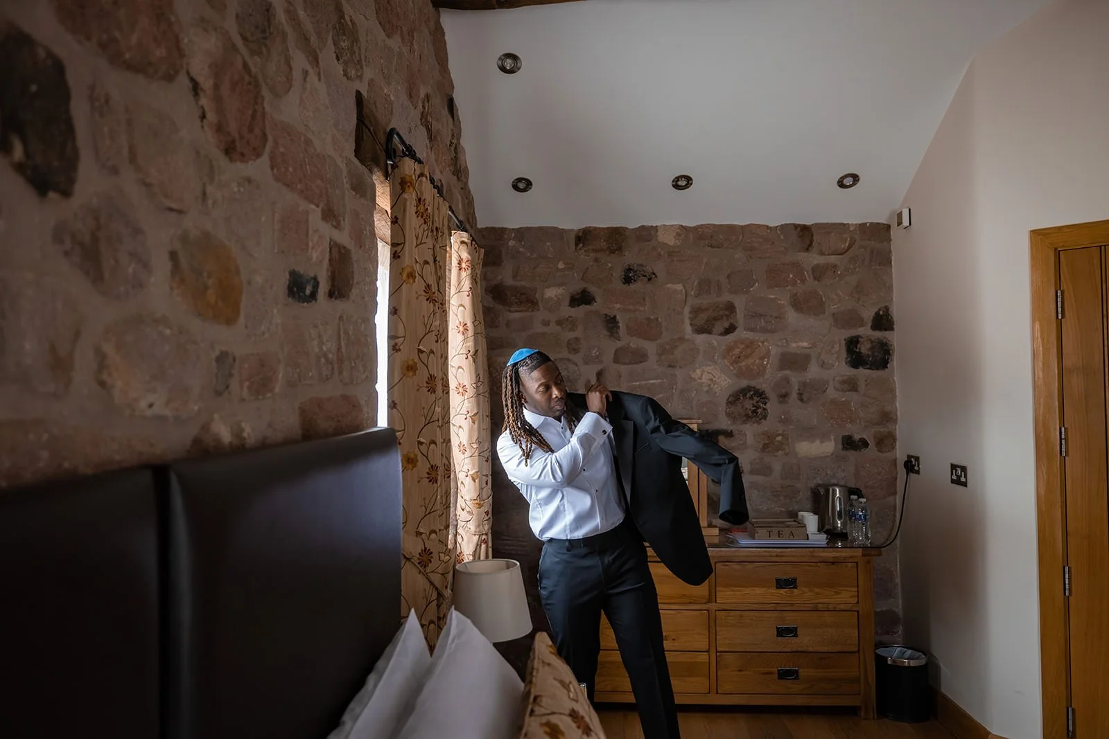 Groom prep at heaton house farm wedding venue in macclesfield