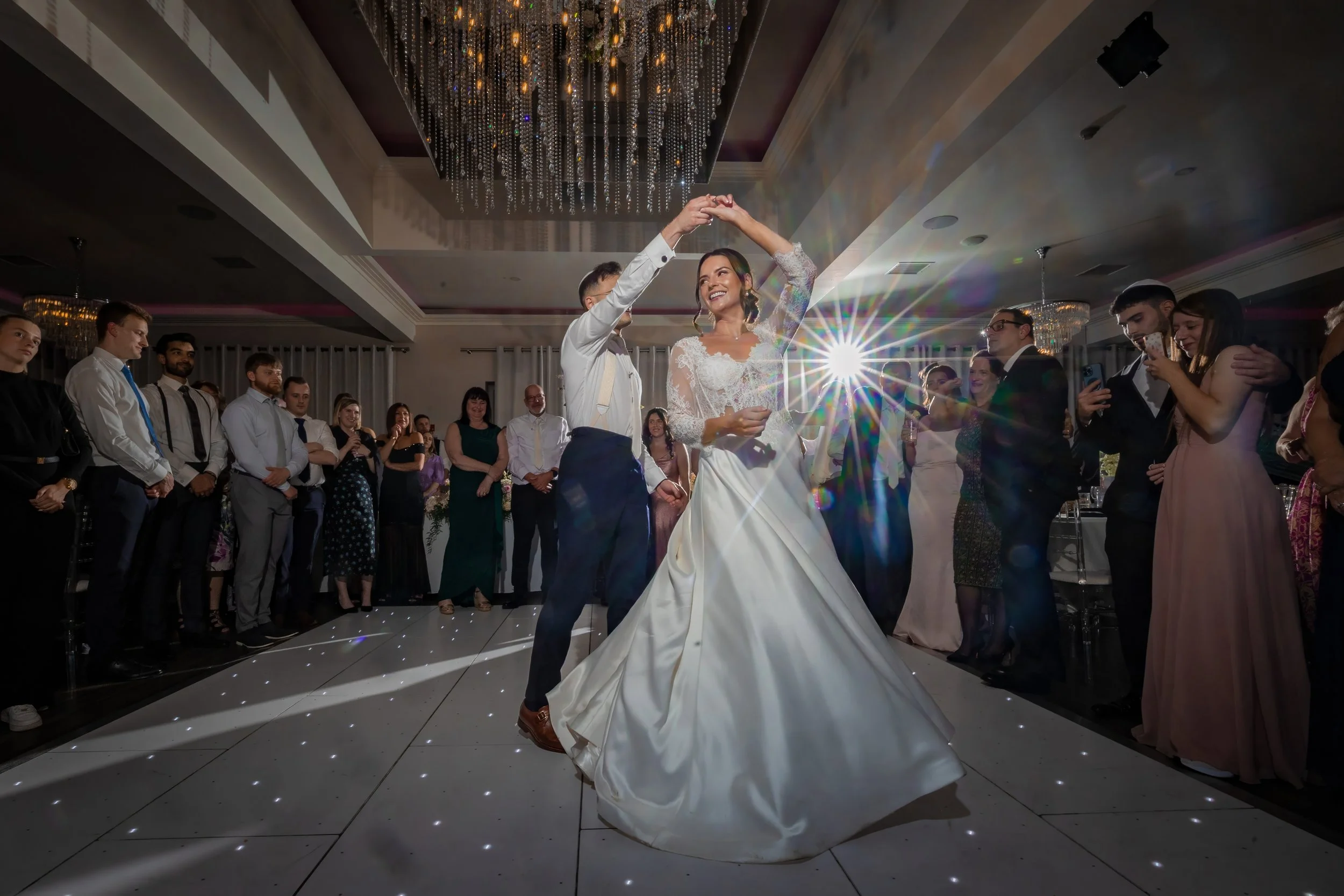 First dance with bride and groom at merrydale manor in cheshire