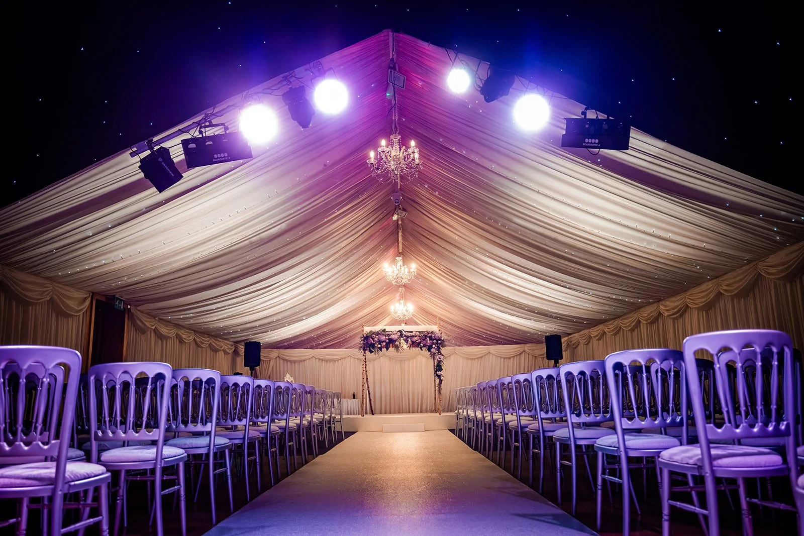 wedding ceremony room indoor set up at heaton house farm in macclesfield