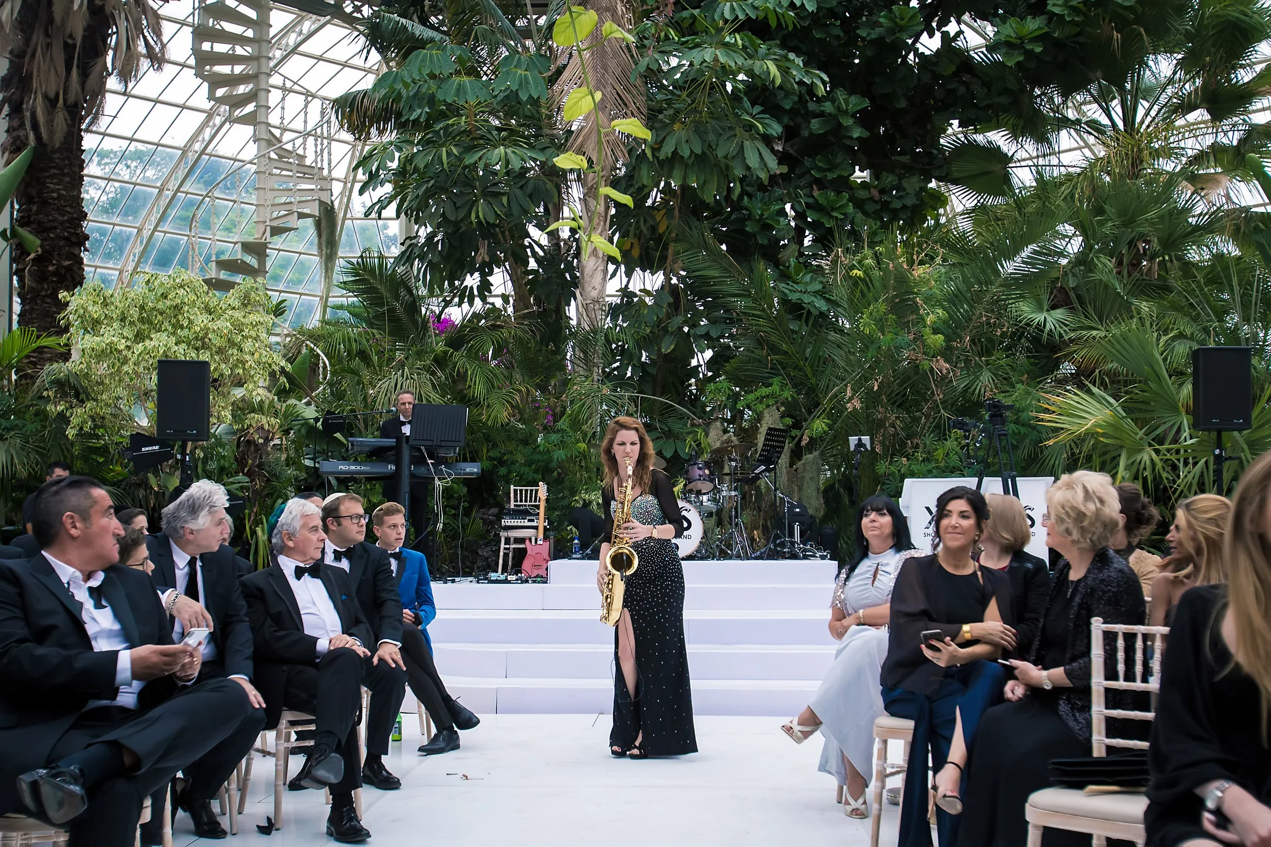 wedding saxophone player performing at sefton park palm house in liverpool