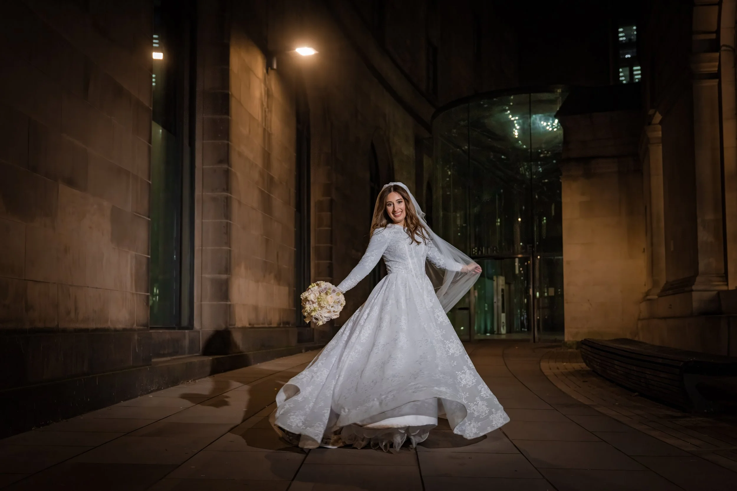portrait of kallah bride in manchester city center
