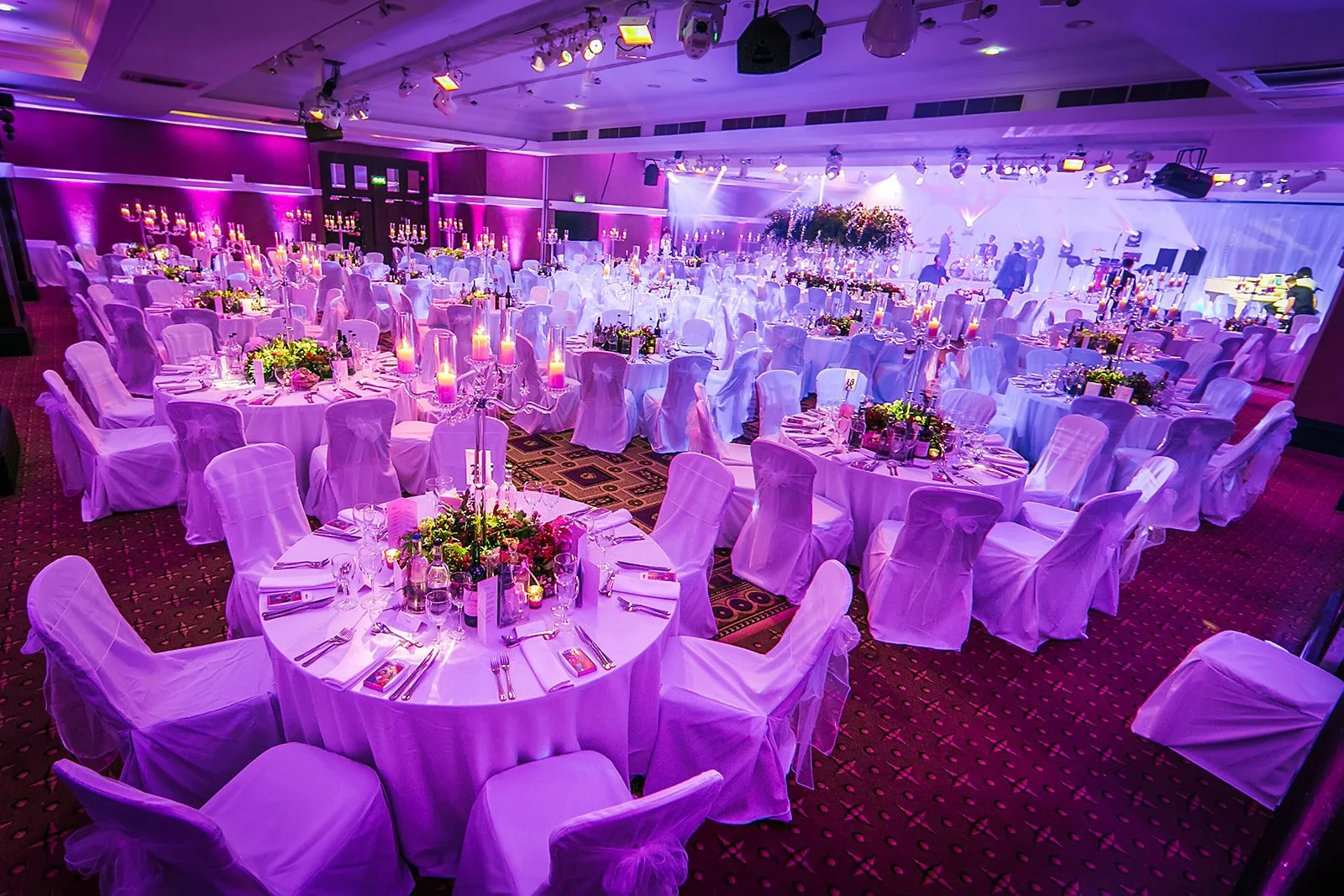 midland hotel alexandra suite reception room set up for dinner and dancing with lighting and decor