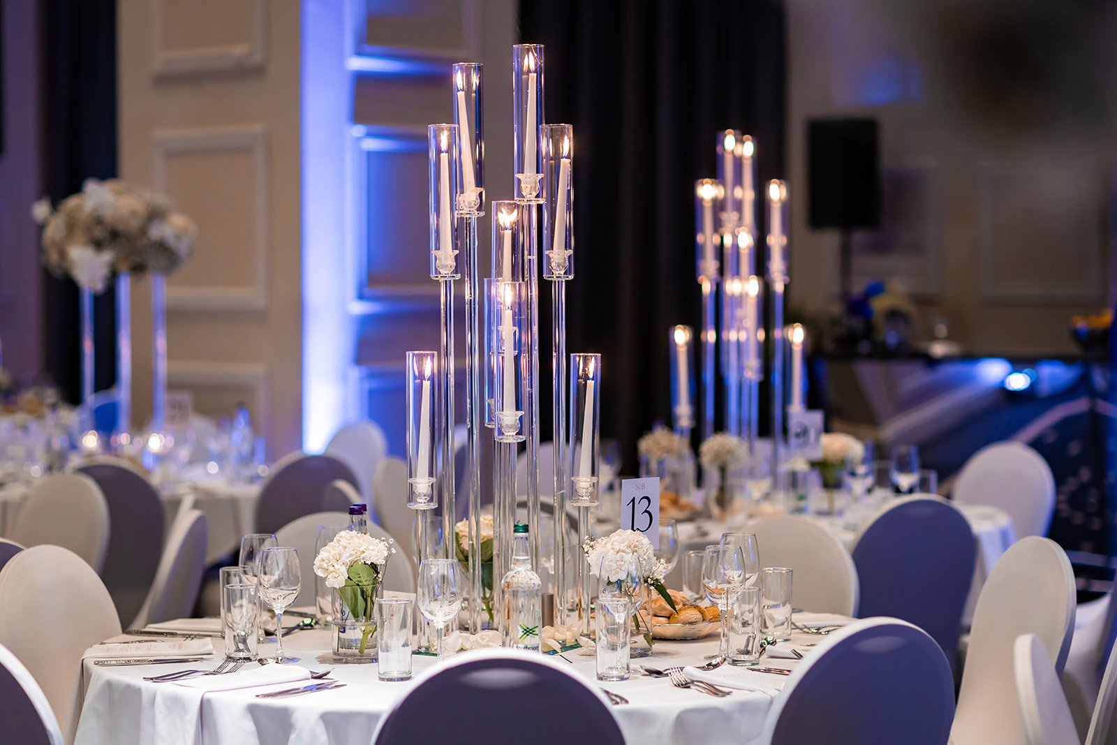 detail of mercure manchester piccadilly hotel wedding reception international suite dinner set up