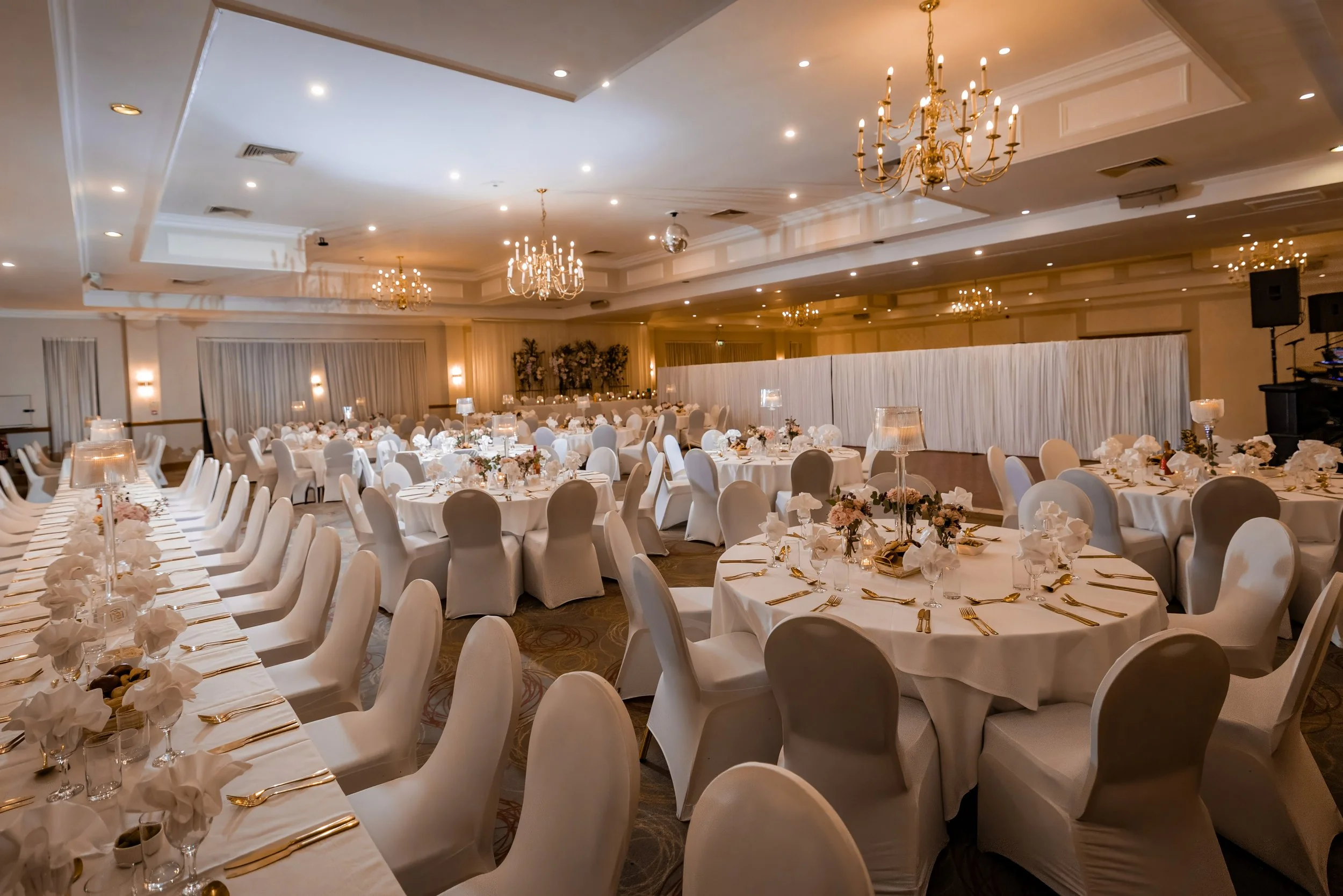 penine suit reception room set up at last drop village wedding venue in bolton