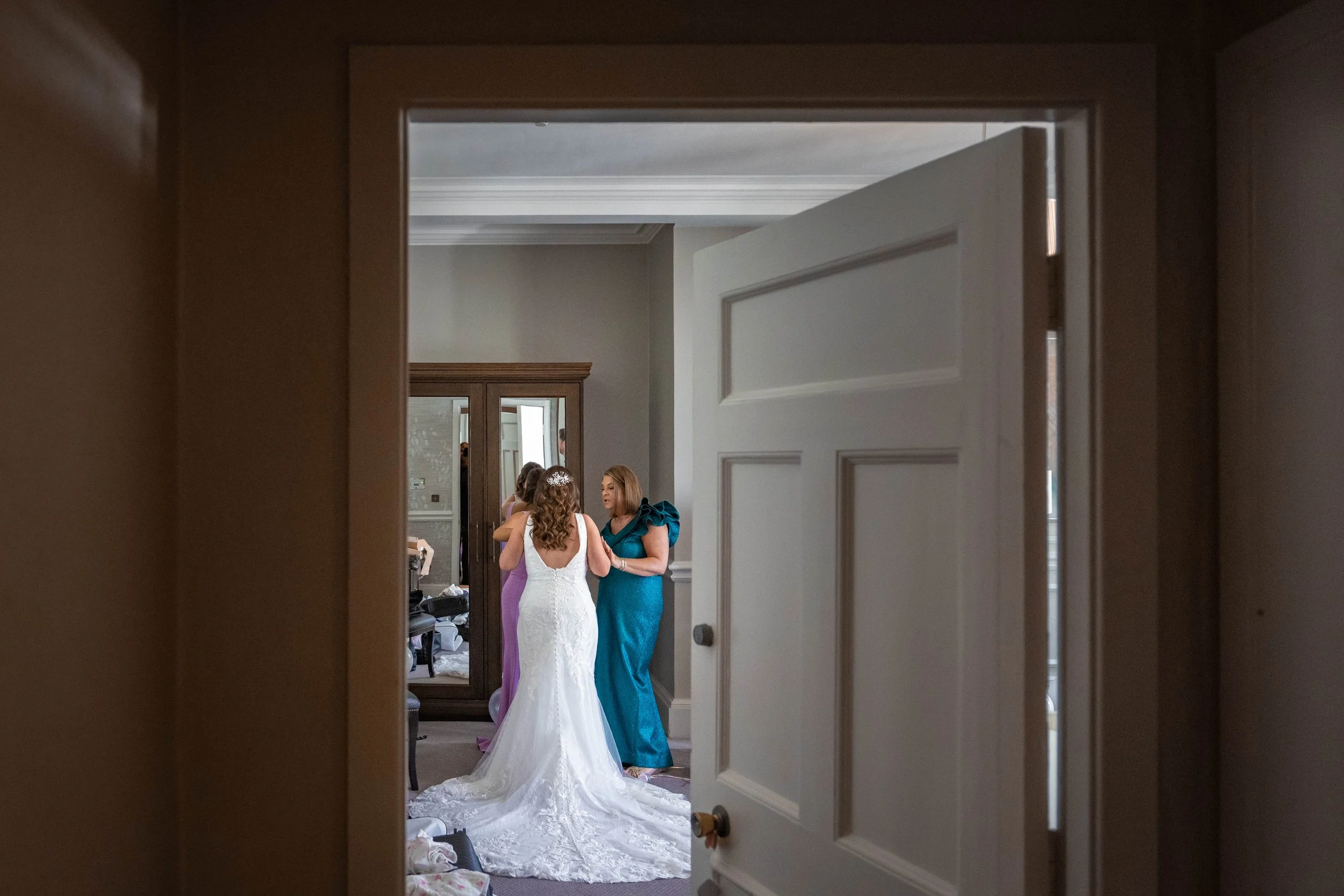 bride getting ready during bridal prep at midland hotel manchester