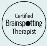 Logo with oval shape and the text 'Certified Brainspotting Therapist' inside.