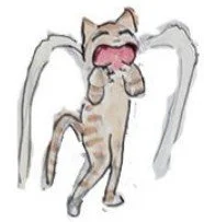 A cartoon Tabby cat standing on their hind legs crying with tears streaming out of their eyes