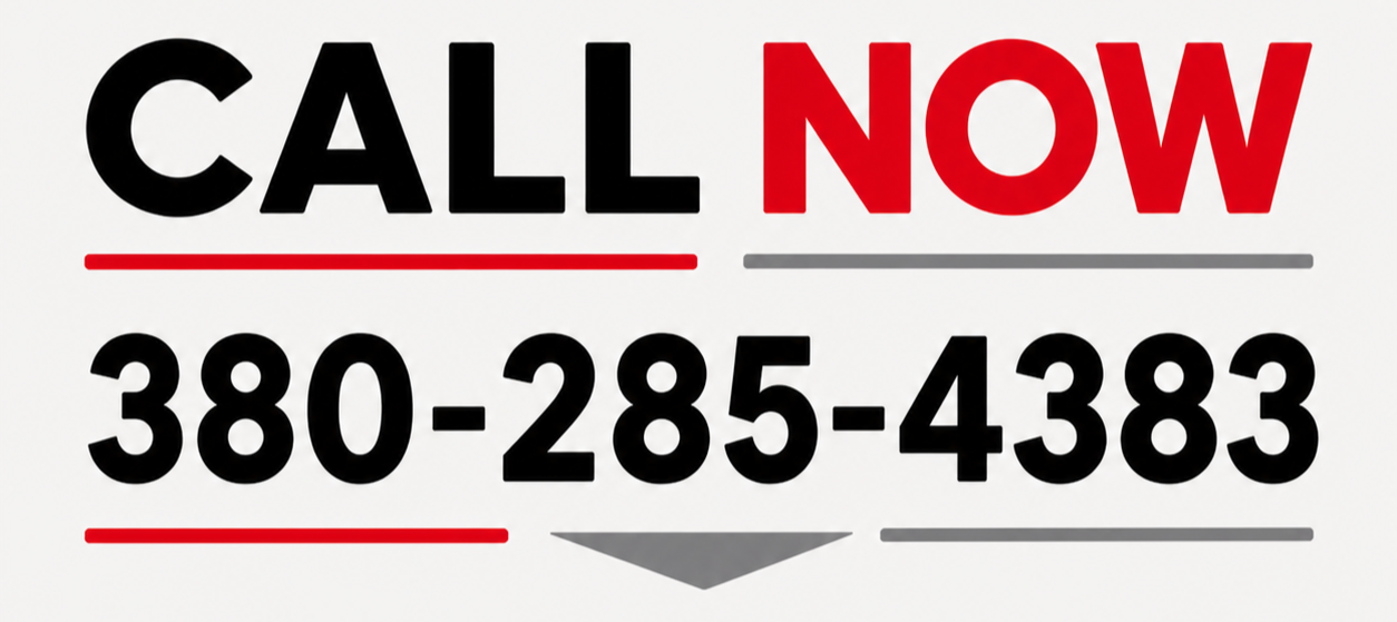 Sign with text 'Call Now' and a phone number 380-285-4383, with black, red, and gray colors.