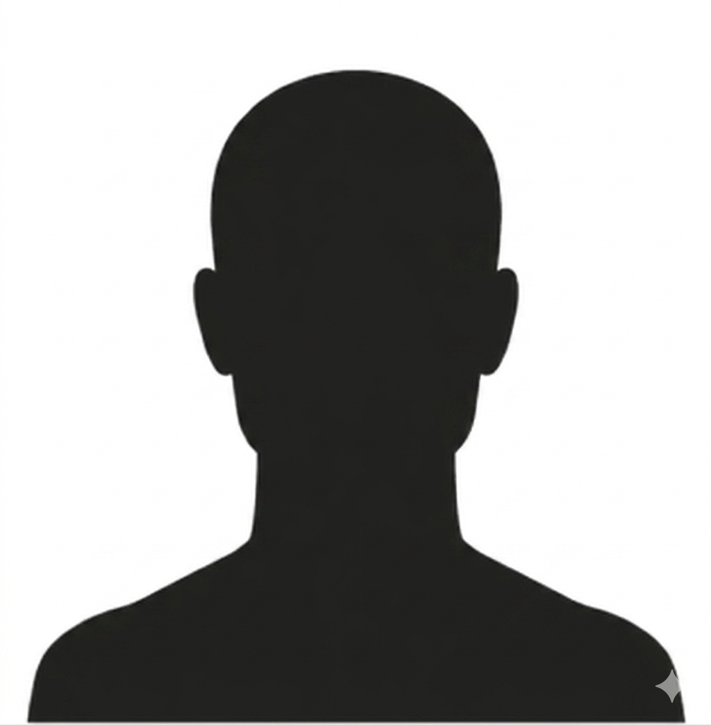 Silhouette of a person's head and shoulders against a white background.