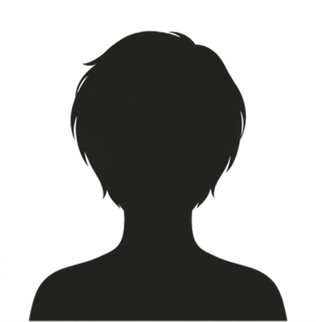 Silhouette of a person's head and shoulders with short, slightly tousled hair, in black on a white background.